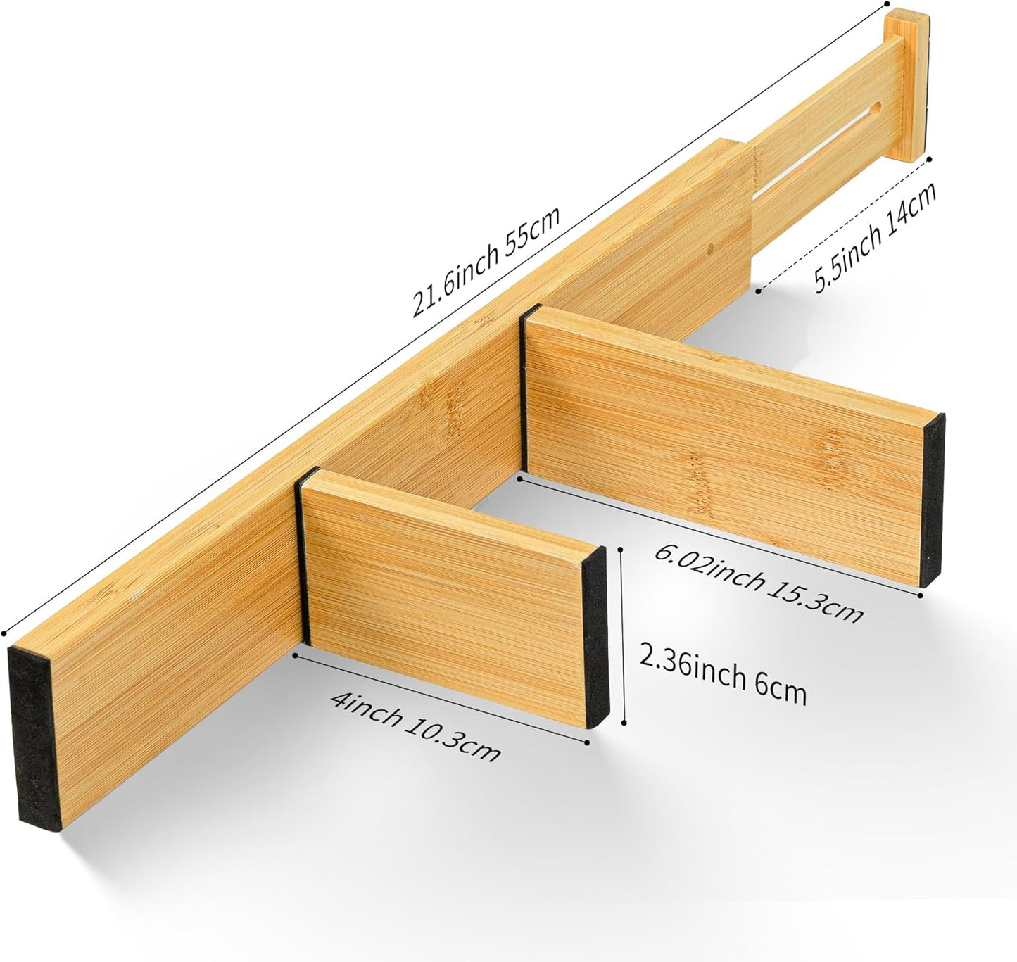 Adjustable Bamboo Drawer Dividers with Inserts, Expandable Spring-Loaded Drawer Organizer for Kitchen, Clothes, Tools, Silverware, Bamboo Organizer Separators - 6 Large Pieces