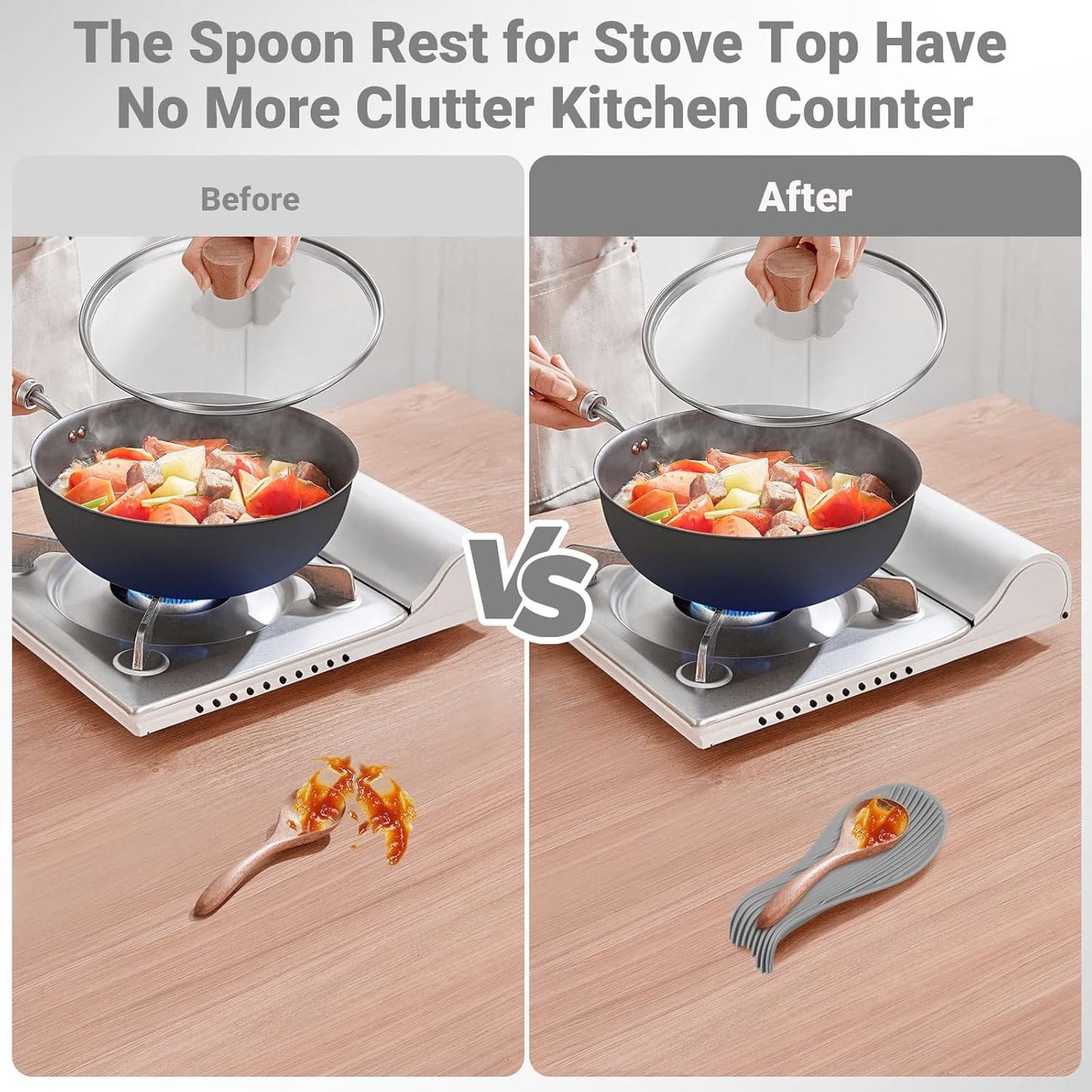 Heat Resistant Silicone Spoon Rest, Non-Slip Spoon Holder for Kitchen Counter, Silicone Spoon Rest for Stove Top for Spoons, Spatulas, Ladles, Tongs (Dark Gray)