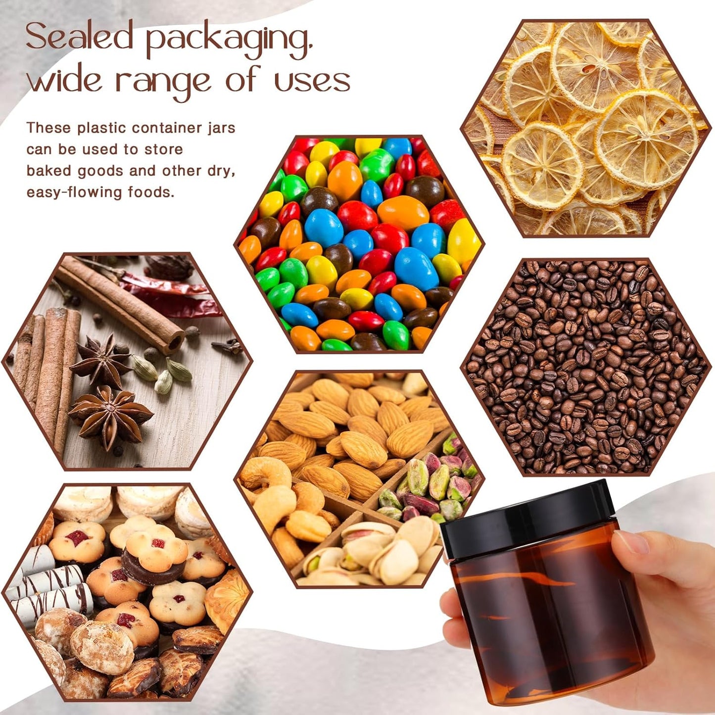 SATINIOR 6 Pack 8 oz Plastic Jars Containers with Lids Wide-mouth Refillable Leakproof Reusable Round Empty Jars for Travel Cosmetic Dry Food Spice Cookie Candy Home Kitchen Organizing(Amber)