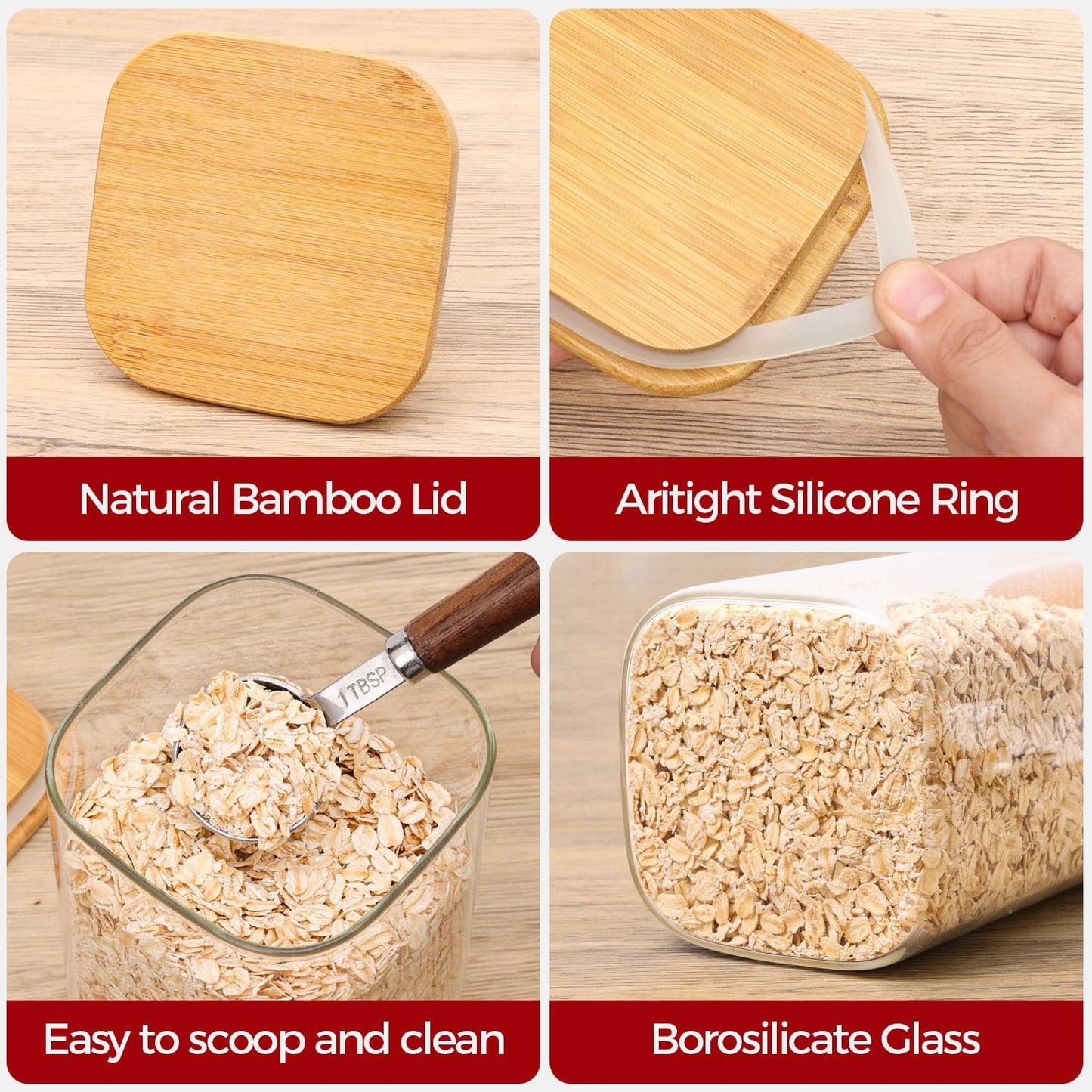 Airtight Glass Storage Canister with Lids, Kitchen Pantry Storage Jar with Labels, Food Storage Container for Sugar Tea Coffee Beans Snacks (2 pack 1.6qt)