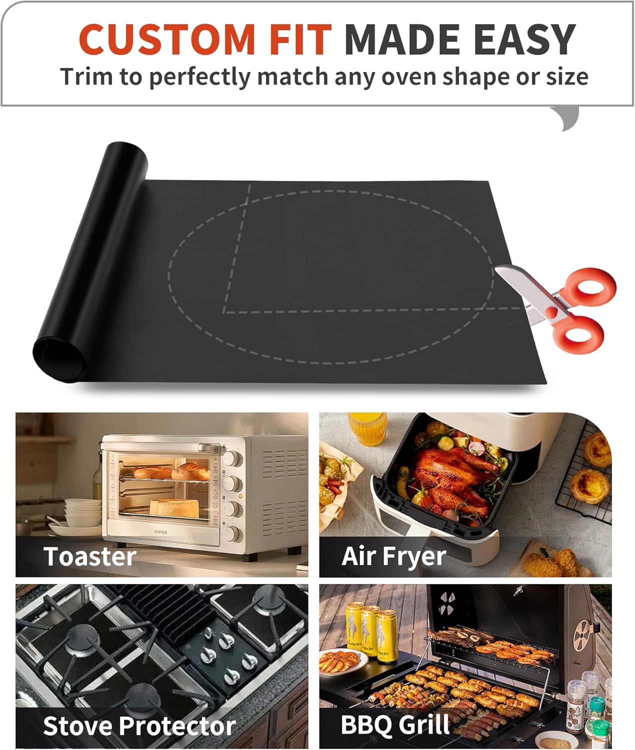 3 Pack Oven Liners for Bottom of Oven, 17x25" Large Heavy Duty Non-Stick Reusable Oven Mat for Electric, Gas, Toaster & Convection Ovens - BPA & PFOA Free, Dishwasher Safe, Kitchen Essentials, Black