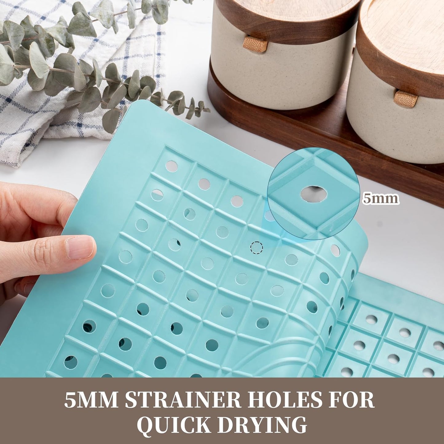 WILLKOMMEN Kitchen Sink Mat, 12" x 10" Rectangular Sink Protector Pad, Fast-Draining Grid Design Liner, Dish Drying Mat 2 Pack Mint Blue