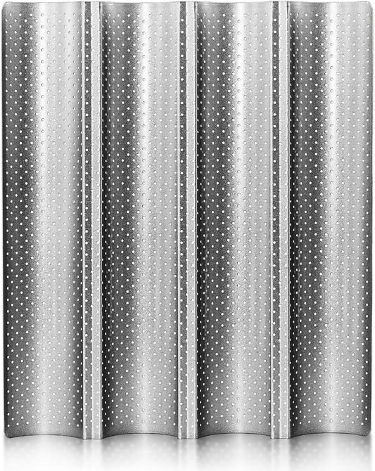 Anaeat Nonstick Perforated French Bread Baking Pan, 15"X 13" Premium Toast Mold, Silver