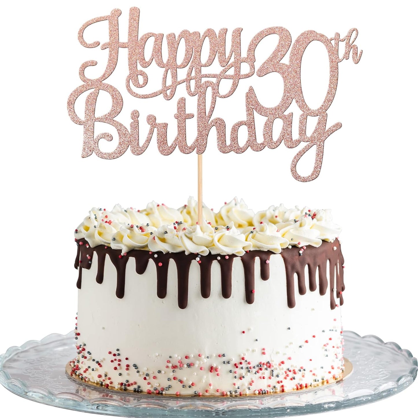 1 PCS Happy 30th Birthday Cake Topper Glitter Cheers to 30 Years Birthday Cake Pick 30 Fabulous Cake Decoration for Happy 30th Birthday Anniversary Party Decorations Supplies Rose Gold