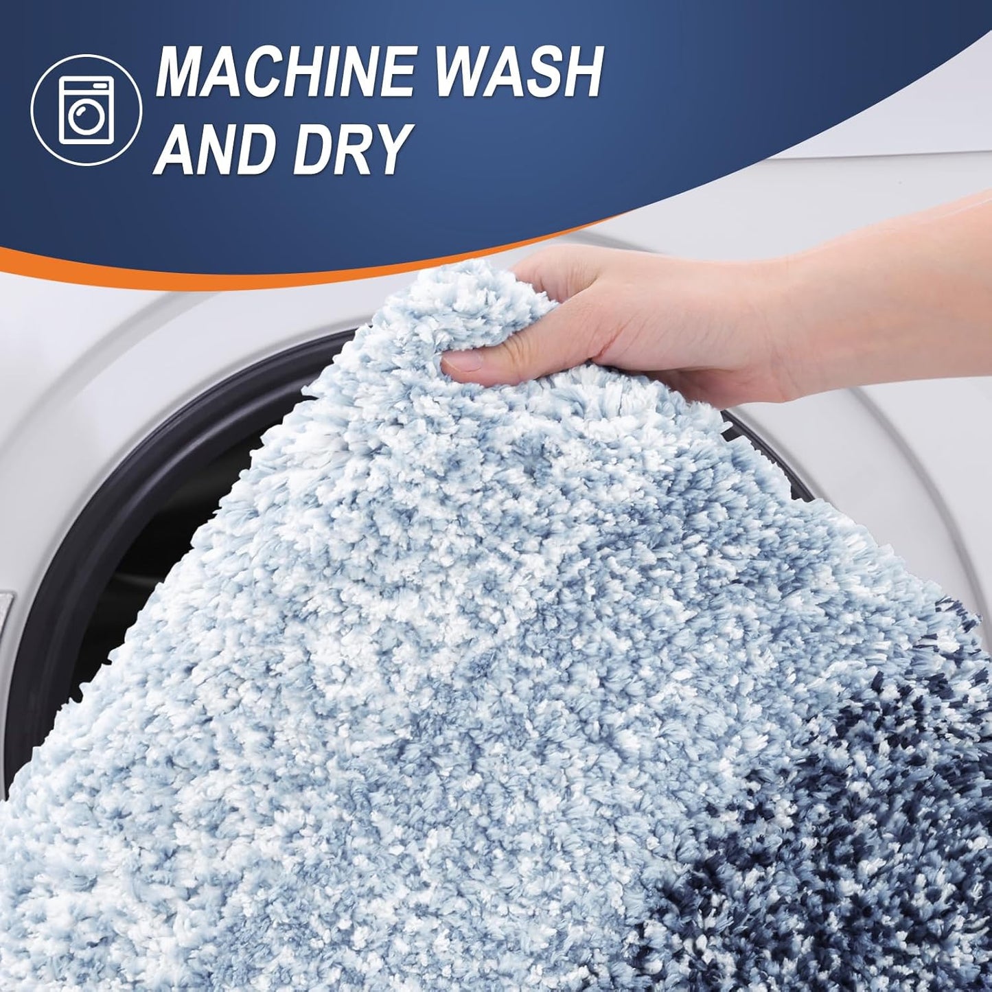 OLANLY Luxury Toilet Rugs U-Shaped 24x20, Extra Soft and Absorbent Microfiber Bathroom Rugs, Non-Slip Plush Shaggy Bath Mat, Machine Wash Dry, Contour Bathroom Mats for Toilet Base, Navy Blue