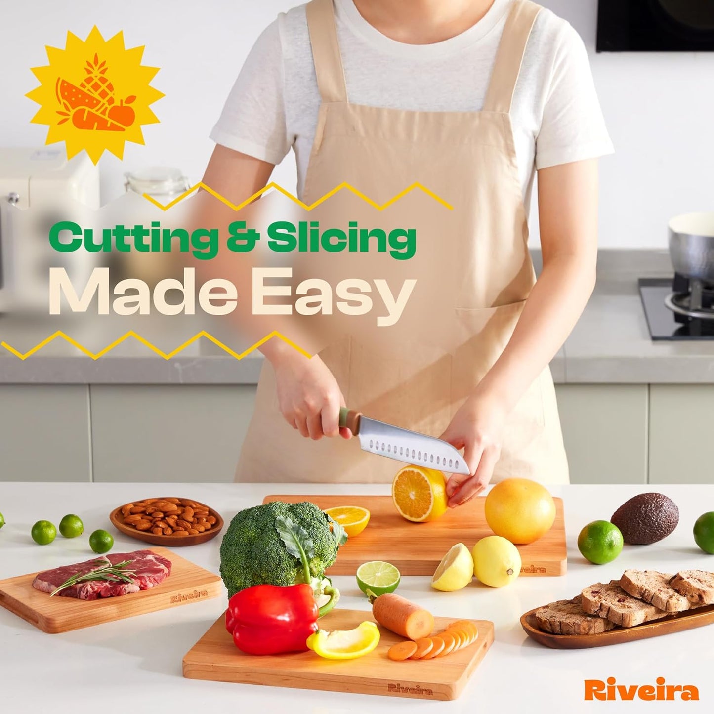 Riveira Cherry Wood Cutting Board – Gourmet Black Cherry Grandeur: 20 x 30 Wooden Cutting Board – Wooden Cutting Boards For Kitchen Decorative – Innovative Juice Grooves Cherry Wooden Chopping Board