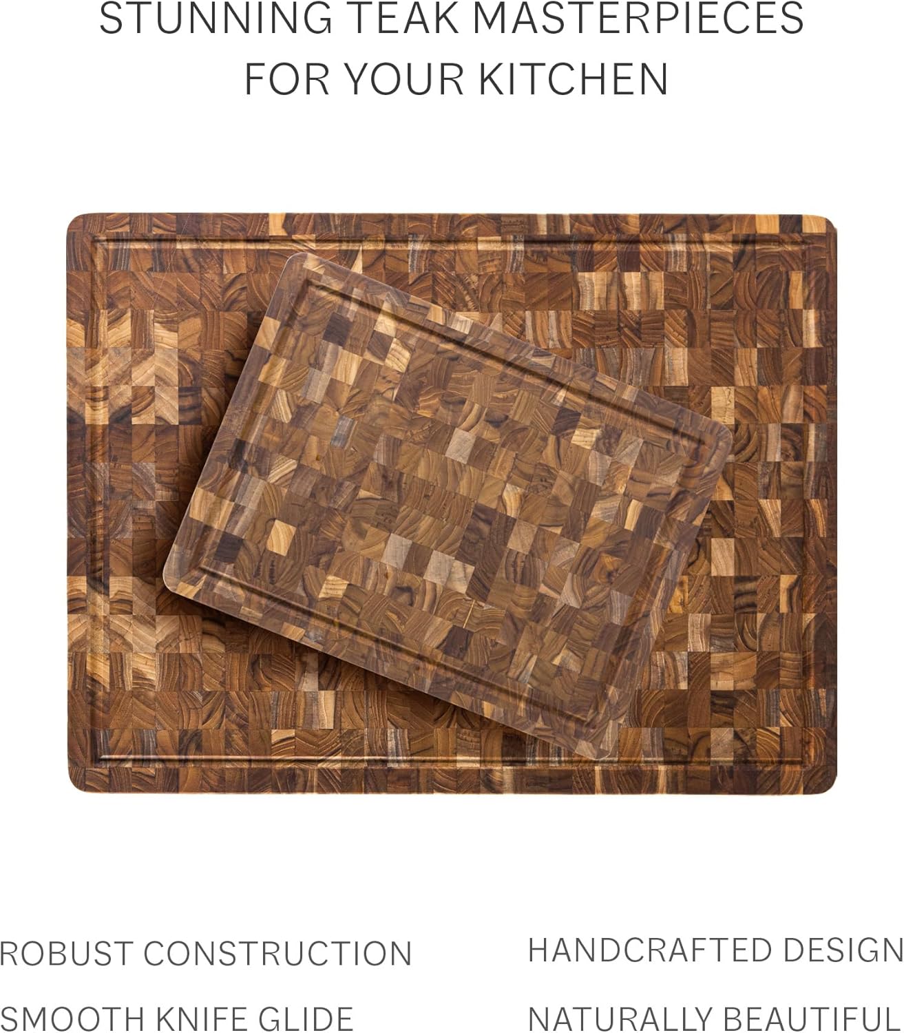 Teakhaus Butcher Block Carving Board - Extra Large Reversible Wooden Cutting Board with Juice Groove and Grip Handles - Teak End Grain Wood - Knife Friendly - FSC Certified