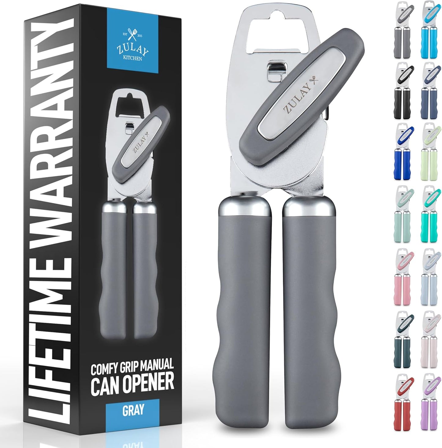 Zulay Kitchen Heavy Duty Stainless Steel Can Opener Manual with Bottle Opener - Rust Proof Manual Can Opener With Turn Knob & Soft Grip Handles