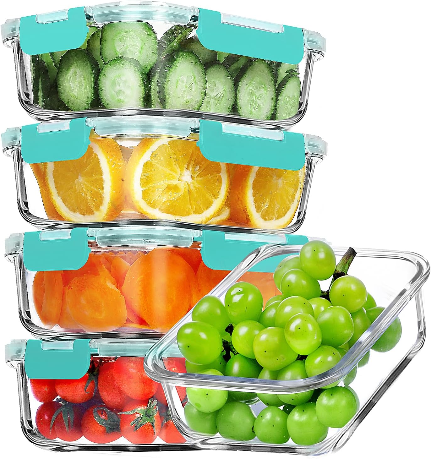 VERONES 5 Pack 36 OZ Glass Meal Prep Containers, Airtight Glass Lunch Containers Set, Glass Food Storage Containers with Lids,Exclusive of BPA, for Microwave, Oven, Freezer & Dishwasher Friendly,Green