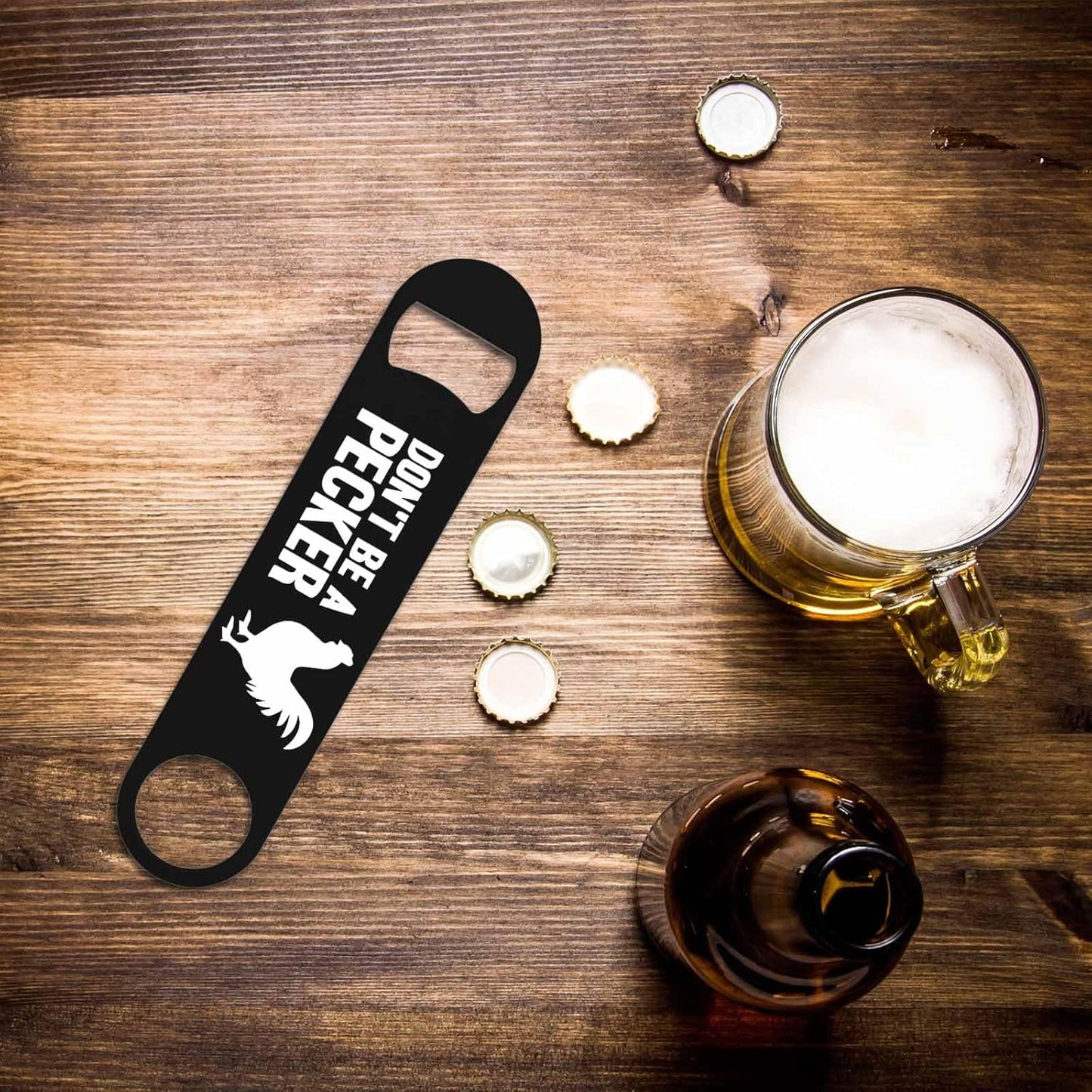 Don't Be A Pecker Stainless Steel Bottle Opener Funny Chicken Sayings Flat Beer Bottle Opener Keychain for Home Kitchen Bar Restaurant Party Birthday Gift