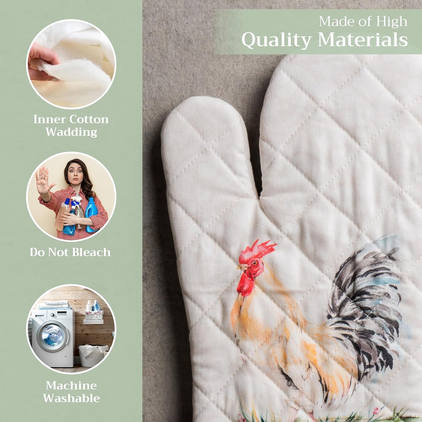 Maison d'Hermine Oven Gloves 100% Cotton Oven Mitt 7" x 13" with Loop Heat Resistant, BBQ, Cooking Gloves, Baking, Grilling, Kitchen, Handling Hot Pans Spring/Summer (Pack of 1, Campagne)