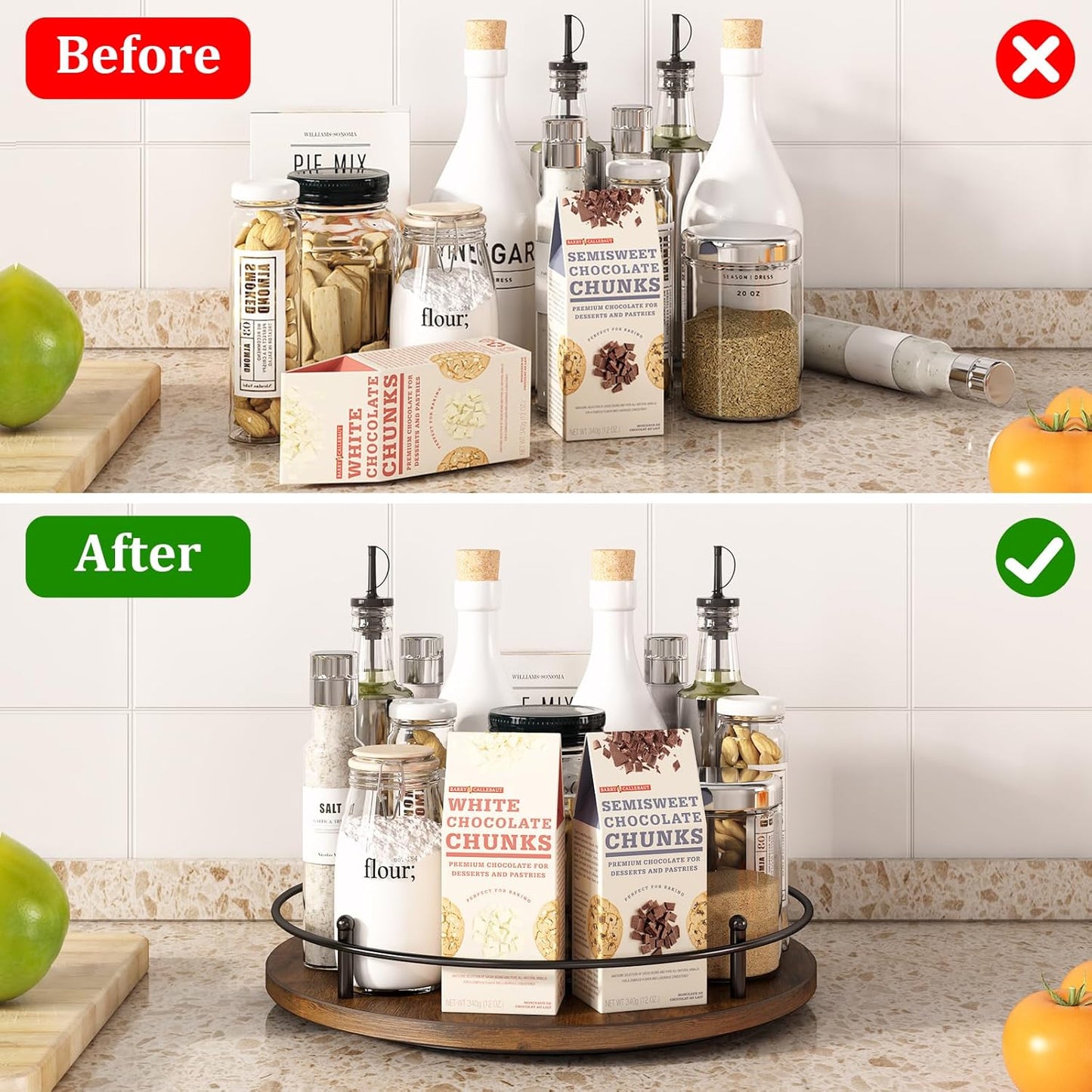 12" Lazy Susan Turntable Organizer,Round Wooden Lazy Susan Organization and Rotating Spice Rack for Dining Table,Pantry,Kitchen Countertop,Vanity,Cupboard and More.Vintage Wood(Round)