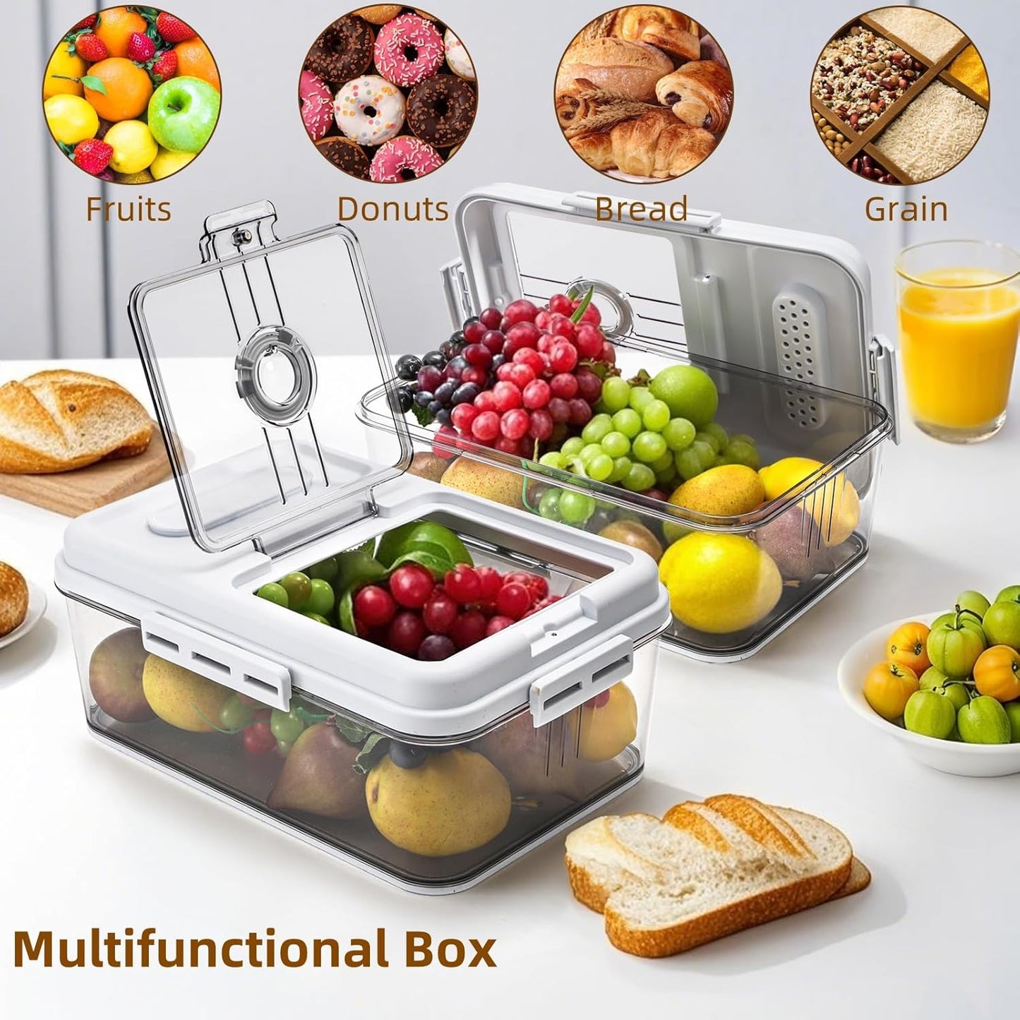 DEAYOU Bread Box for Kitchen Counter, Airtight Bread Storage Container for Homemade Bread, Time Recording Bread Keeper with Lid, Clear Bread Holder for Sourdough, Loaf, Toast, Bagel, Donut, Cookies