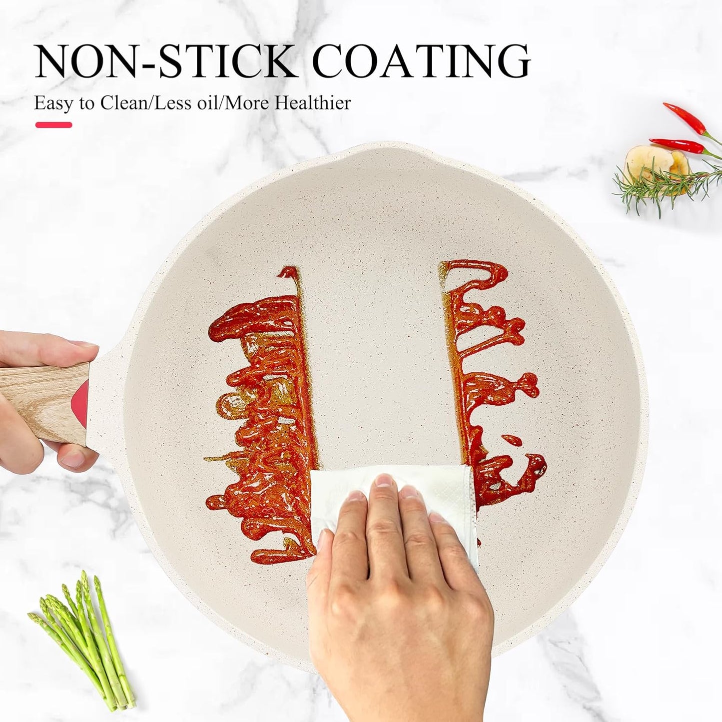 Vinchef Nonstick Frying Pan Anti Scratch,11 Inch Skillet Cast Aluminum Cookware, Induction Compatible White