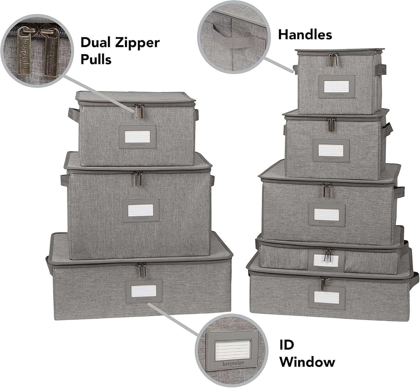 Covermates Keepsakes Dish Storage Box - Stackable, Reinforced Handles, China Storage, Grey Heather
