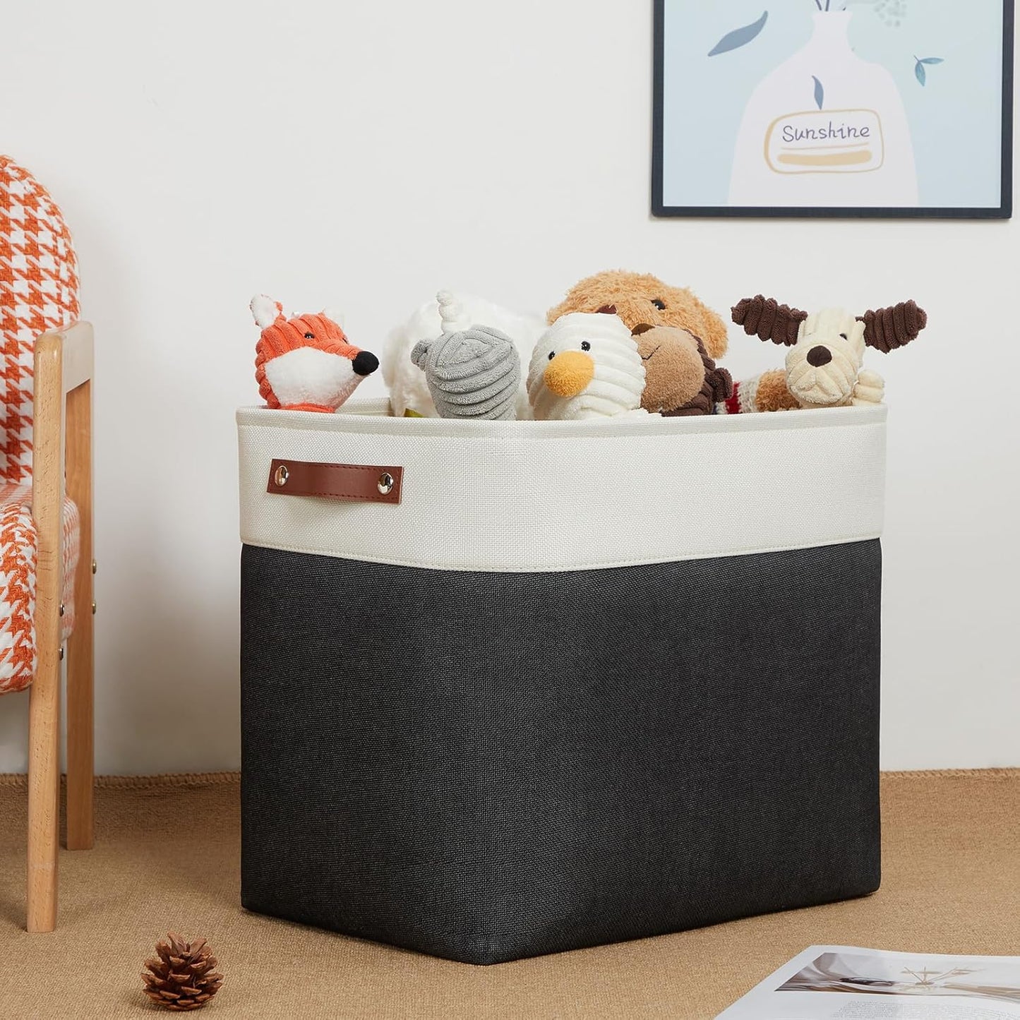 DULLEMELO Extra Large Storage Baskets, Fabric Storage Bins for Organizing Shelves Nursery Toys Books, Closet Baskets and Bins with Handles, White&Black 2-Pack