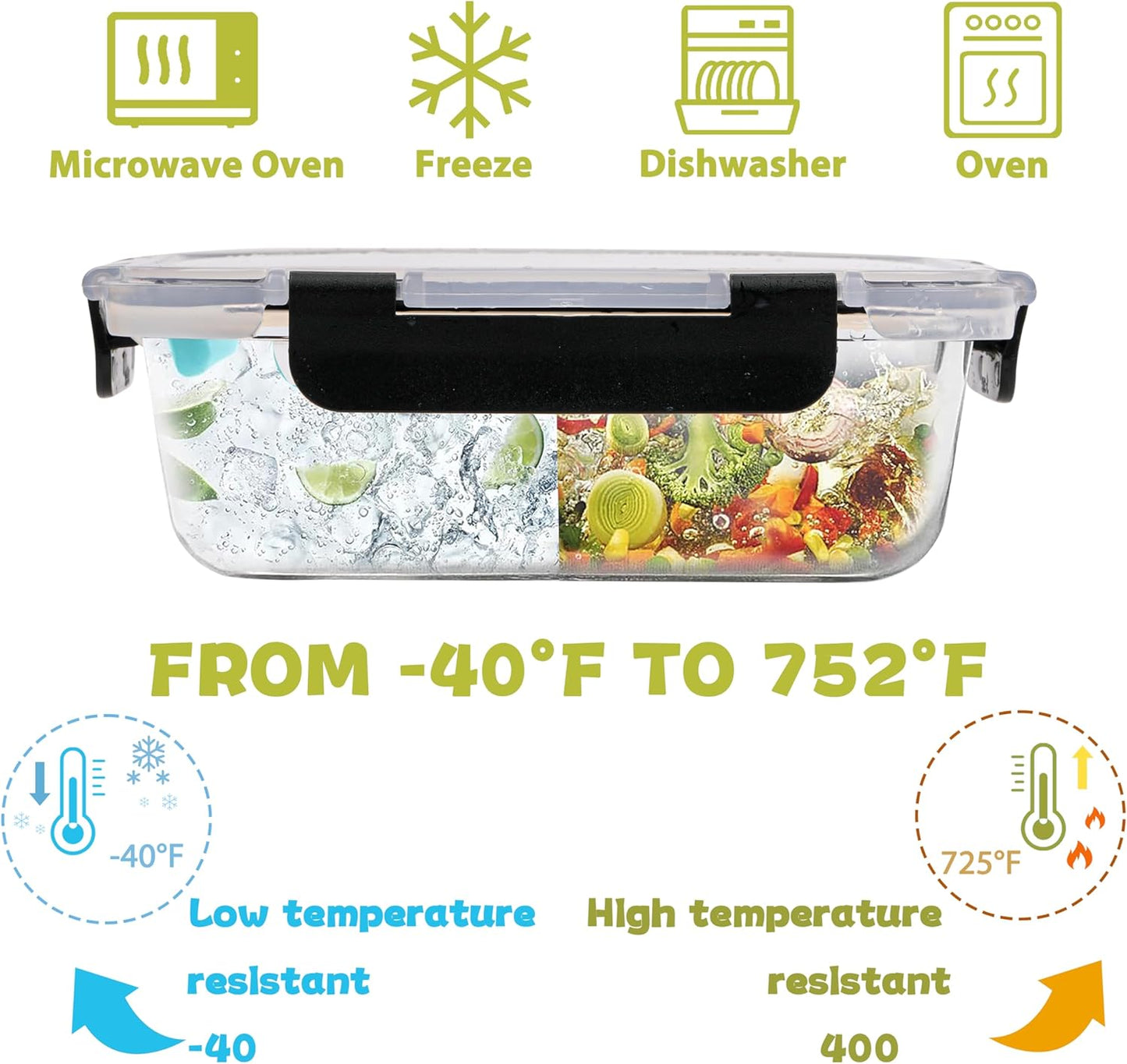 kakw12 Packs Glass Food Storage Containers,Glass Meal Prep Container for Lunch,can be used in the Microwave, Oven, Freezer and Dishwasher,with Upgraded Snap Locking Lids. (12 Packs)