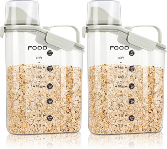 Rice Storage Container, Cereal Containers Storage, Dry Food Airtight Dispenser BPA Free, Clear Plastic Kitchen and Pantry Organization Bin (2, Sunshine Beige, 3Qt)