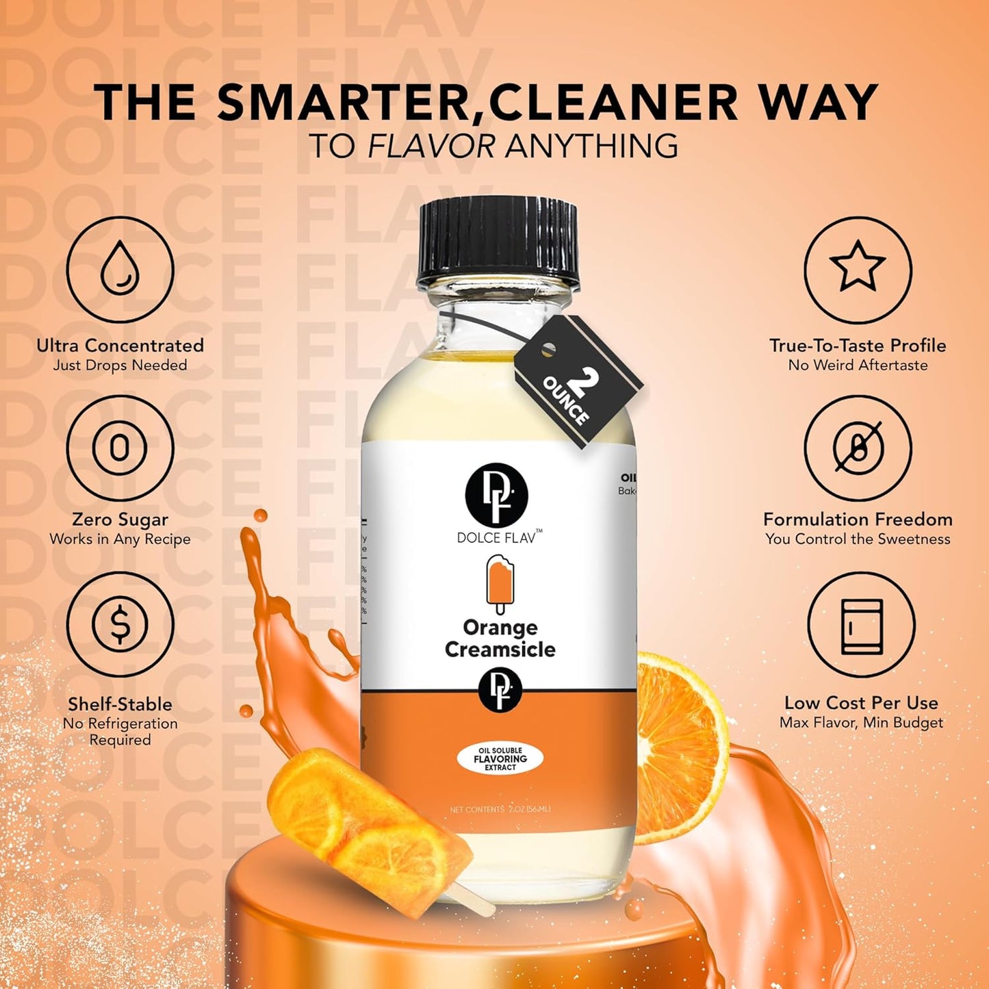 Dolce Flav Orange Creamsicle Extract - 2 Ounce Oil-Soluble Multipurpose Flavoring Ideal for Candy Making, Baking, Lip Balm, and Ice Cream - Perfect Kitchen Gift for Holidays