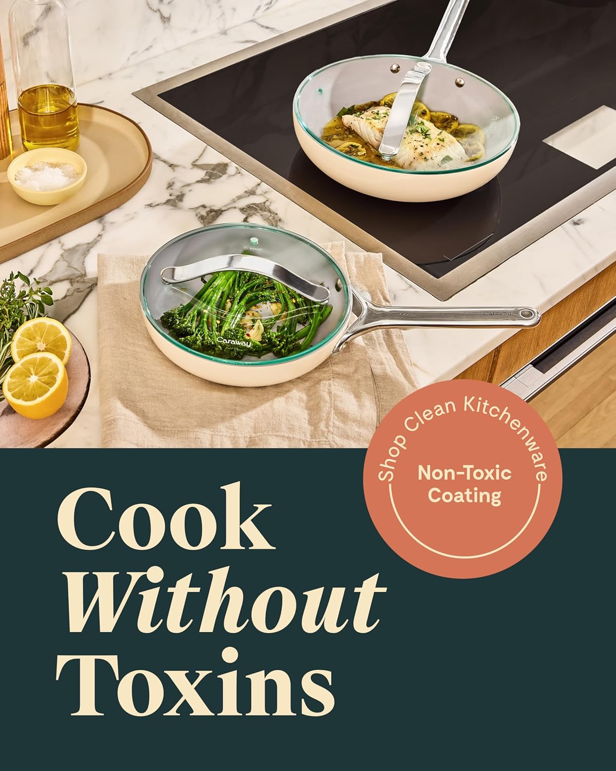 Caraway Nonstick Ceramic Frying Pan With Glass Lid (2.7 qt, 10.5") - Non Toxic, PTFE & PFOA Free - Oven Safe & Compatible with All Stovetops (Gas, Electric & Induction) - Black