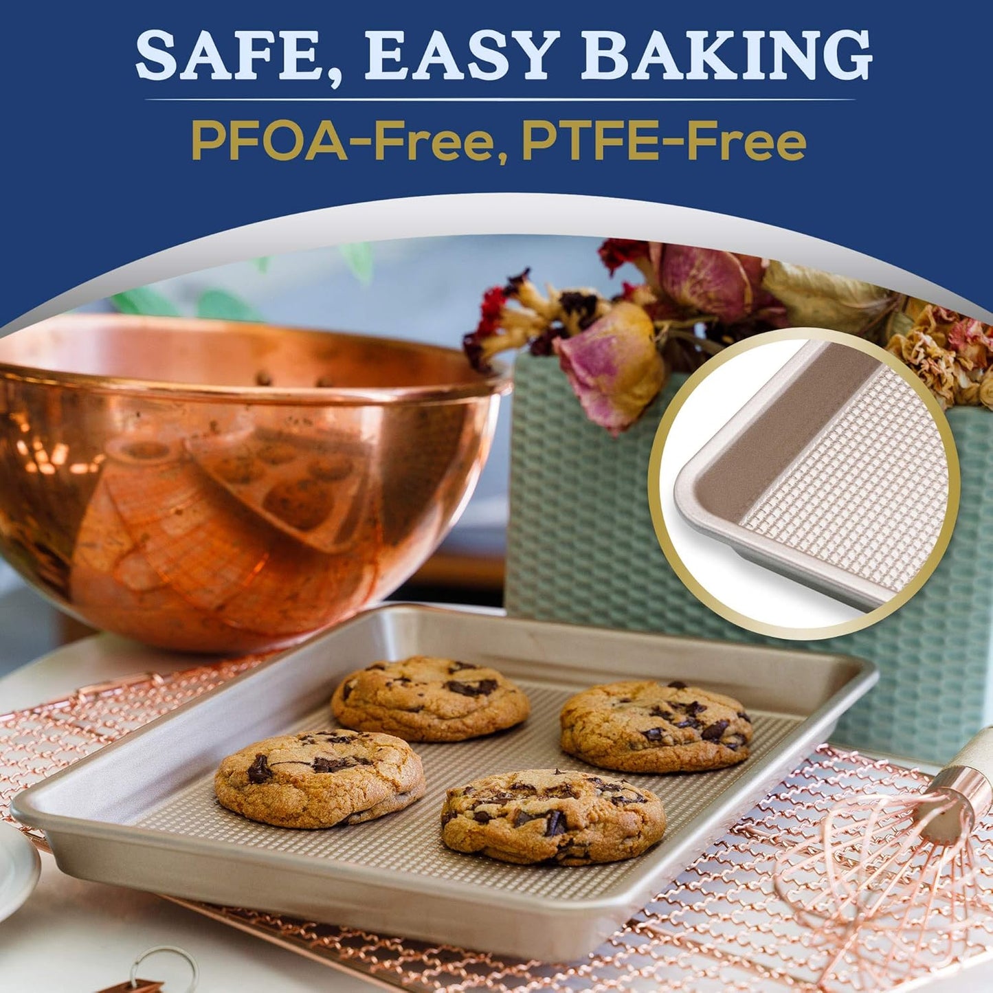 Ultra Cuisine Nonstick Quarter Sheet 13 +cookie sheets Baking Pan - Warp - Scratch Resistant - Texture for Easy Food Release - Durable Carbon Steel Design - Professional Quality 9 x 13 Baking Pan