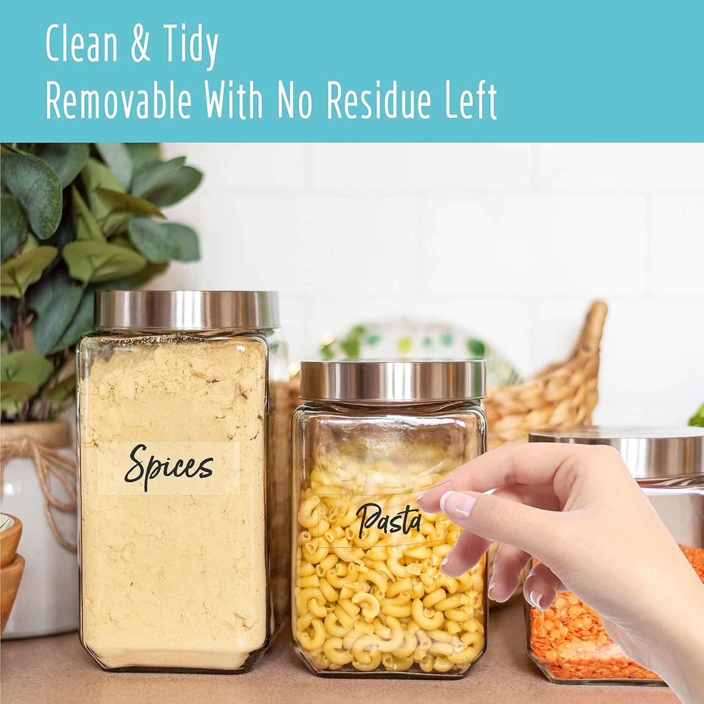 Hebayy 612 Script Pantry Food Labels, Water & Oil Resistant Pantry Label Stickers Food Jar Label for Organization and Storage