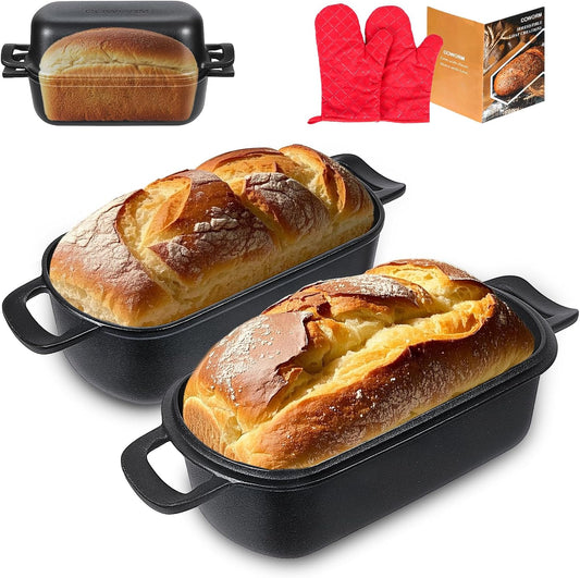 10x5 Cast Iron Loaf Pan with Lid - 2 in 1 Bread Pans for Baking Homemade Sourdough Bread