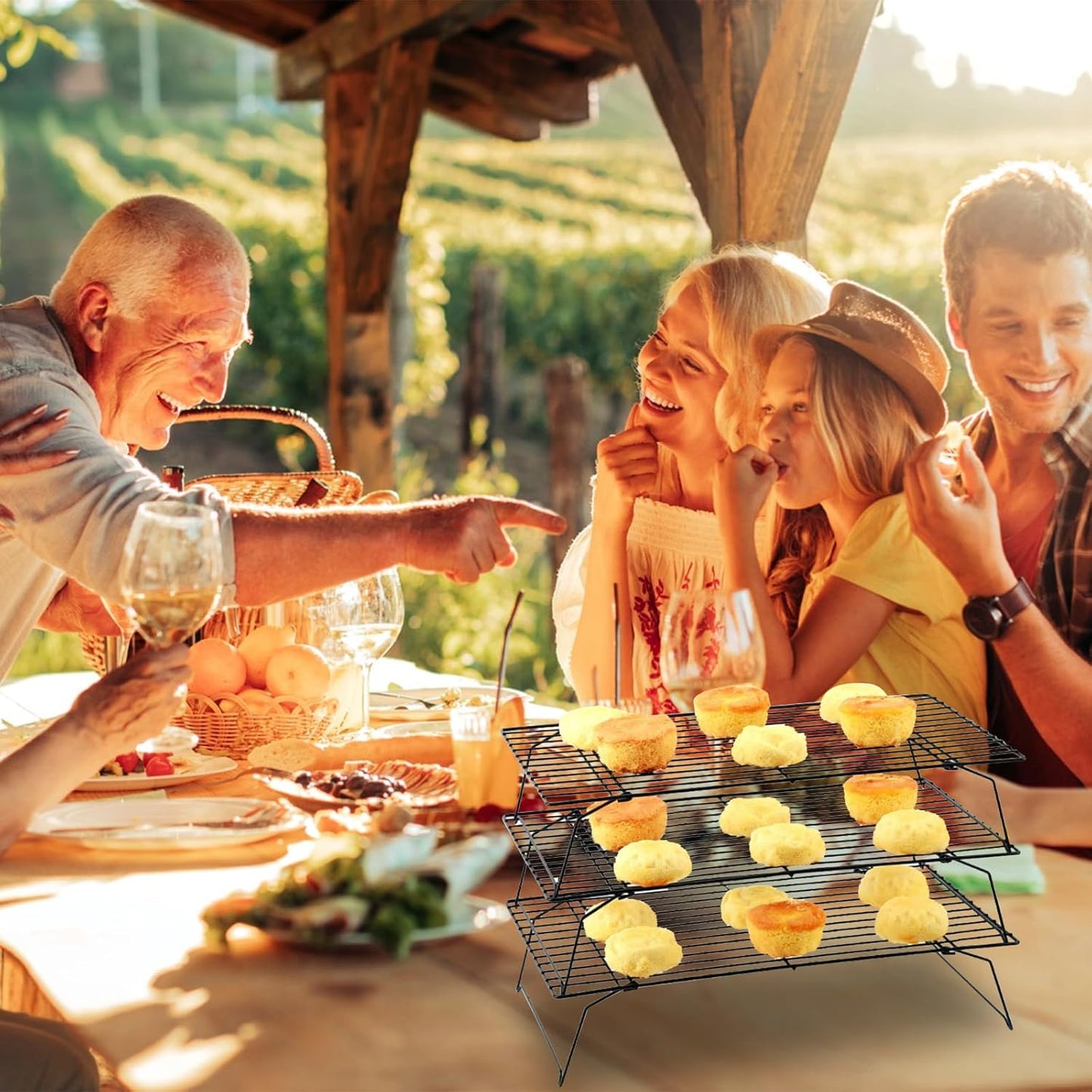 ShellKingdom Cooling Racks, Stainless Steel Non-Stick Baking Racks And Oven Safe Wire Cool Racks for Cookies, Cakes and Baking,3-Tier,Foldable