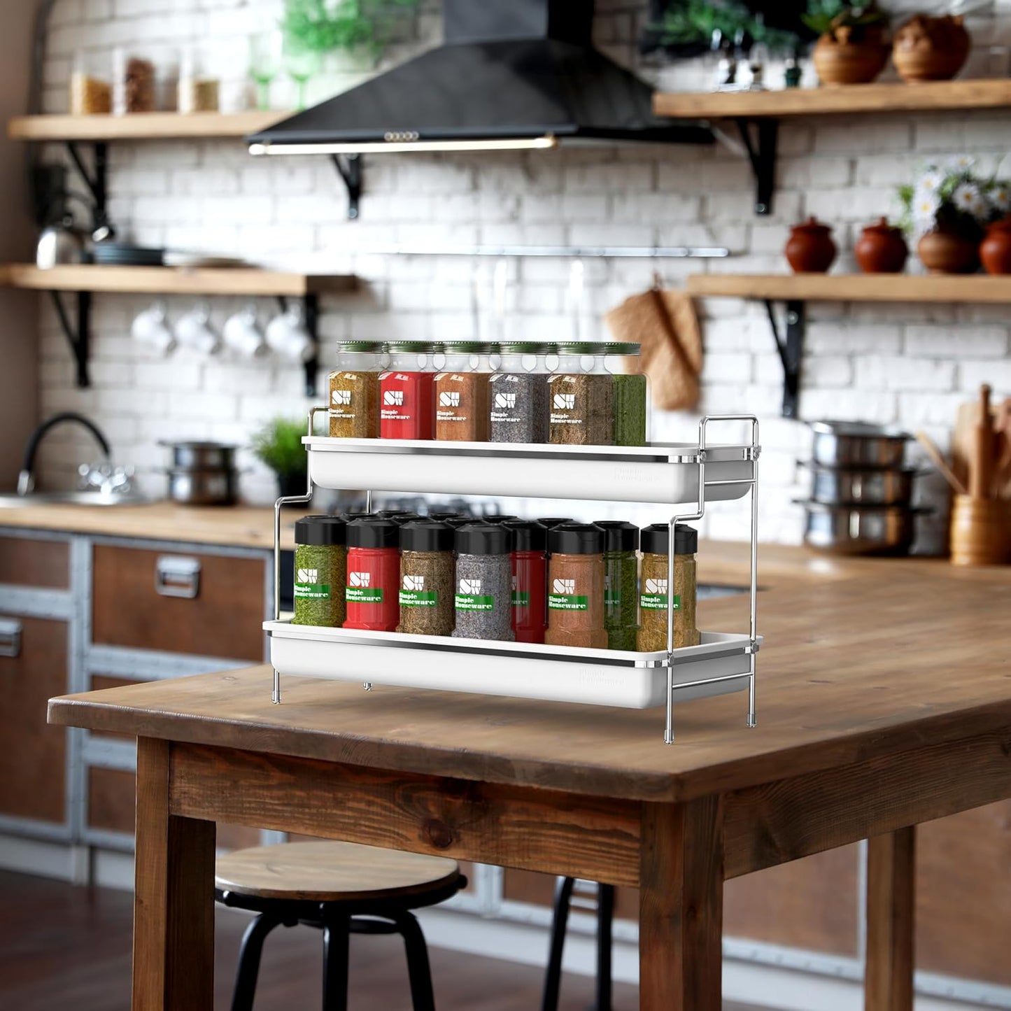 Simple Houseware 2-Tier Spice Rack Kitchen Organizer Countertop Shelf, White