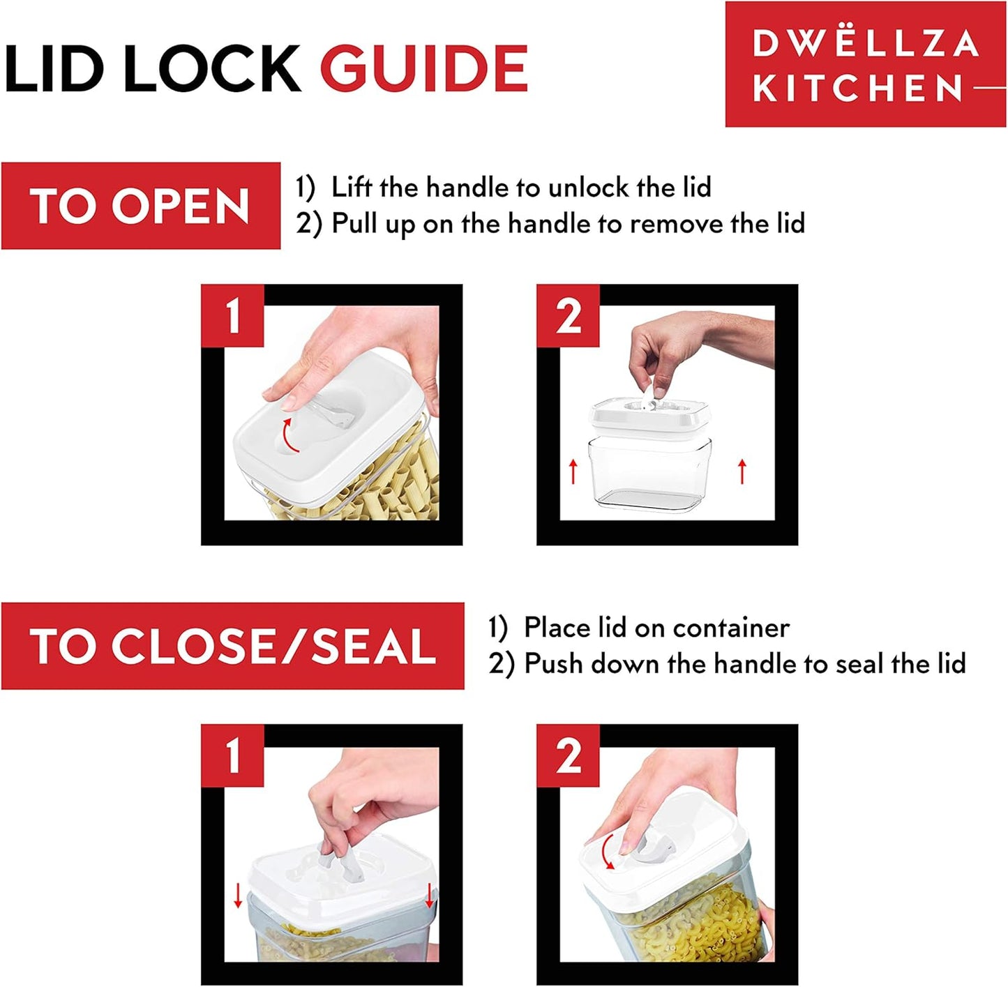 DWËLLZA KITCHEN Airtight Food Storage Containers - Pantry Snacks Kitchen Container, Baking Supplies, 4LB Sugar & Flour Canister - 4 Pc Set All Same Size - Clear Plastic BPA-Free - Keeps Fresh & Dry