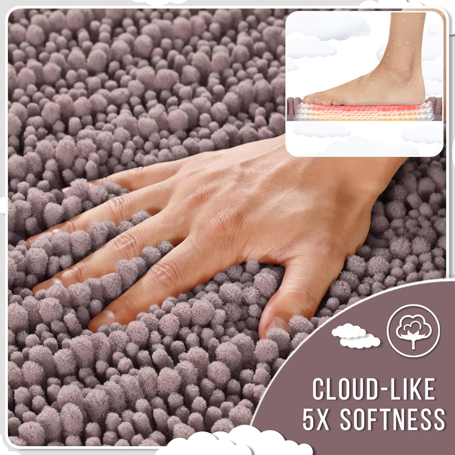 Yimobra Bathroom Rugs Non Slip Washable 32x20 Inch - Ultra Soft Absorbent Chenille Bath Mat, Quick Dry Shaggy Floor Carpet for Tub Shower, Mauve Home Decor Accessories