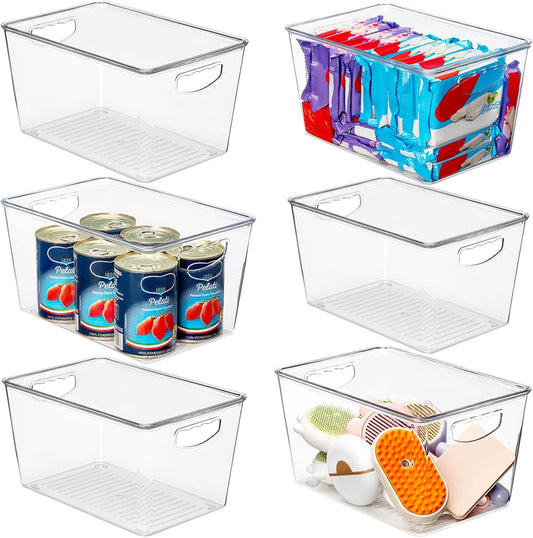 theaoo Clear Storage Bins with Lids Stackable - Large Plastic Containers for Pantry Organization and Storage - Perfect for Kitchen,Fridge,Laundry Room,Bathroom,Garage,Closet,Cabinet Organizer - 6 Pack