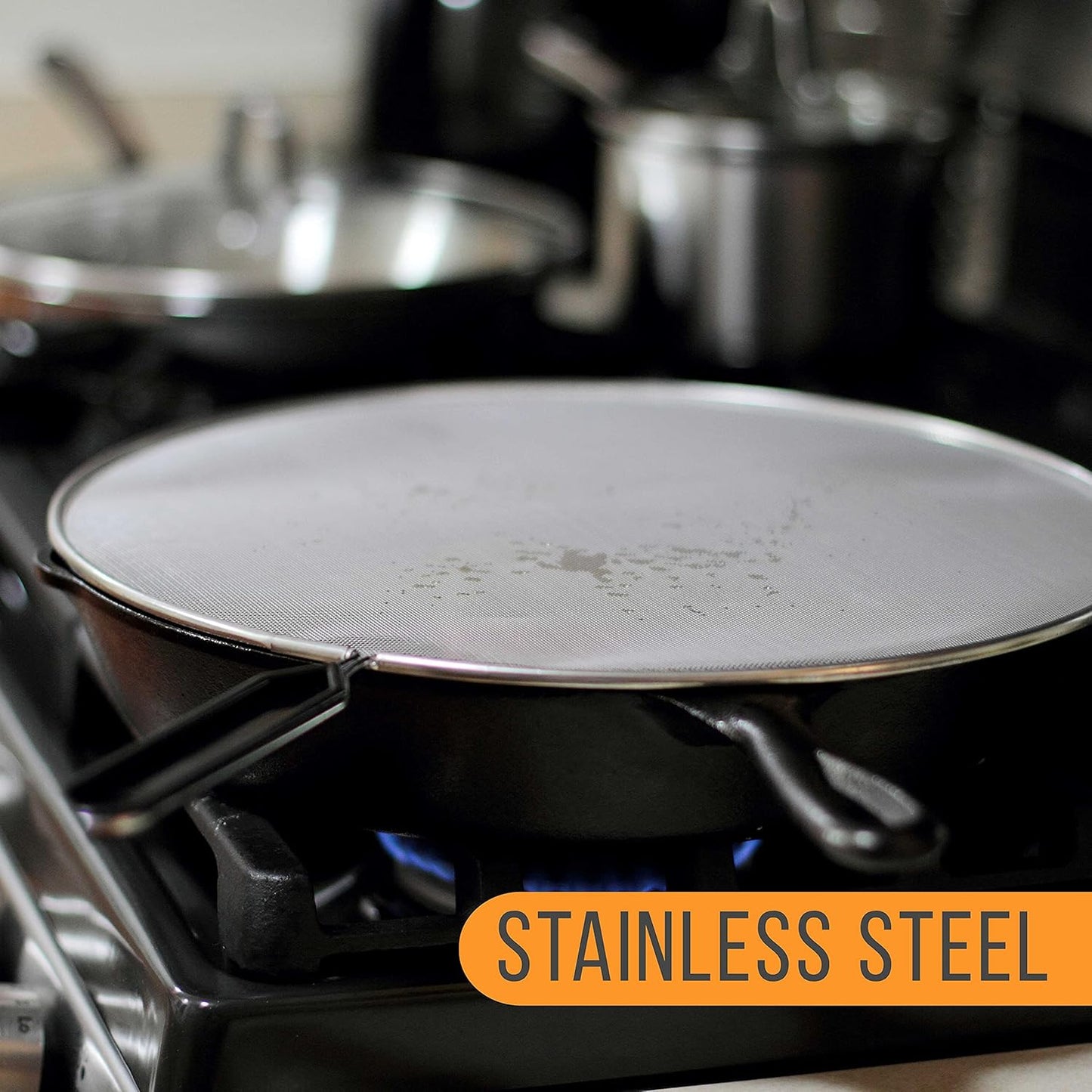 U.S. Kitchen Supply 3-Piece Stainless Steel Splatter Guard Set 13" Fine Mesh Cover, Grease & Oil, Splatter Screen for Frying Pan, Cooking Pots, with Comfort Grip Handles