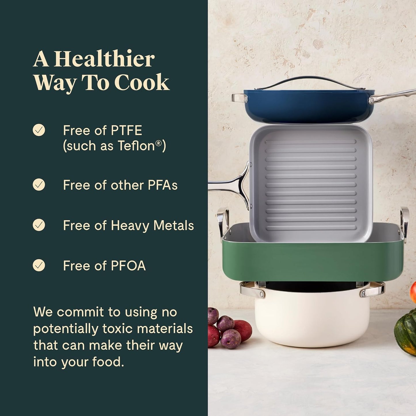 Caraway Roasting Pan - 16x13” Roasting Pan with Rack - Non-Stick Ceramic Coated - Non Toxic, PTFE & PFOA Free - Oven Safe & Compatible with All Stovetops - Navy