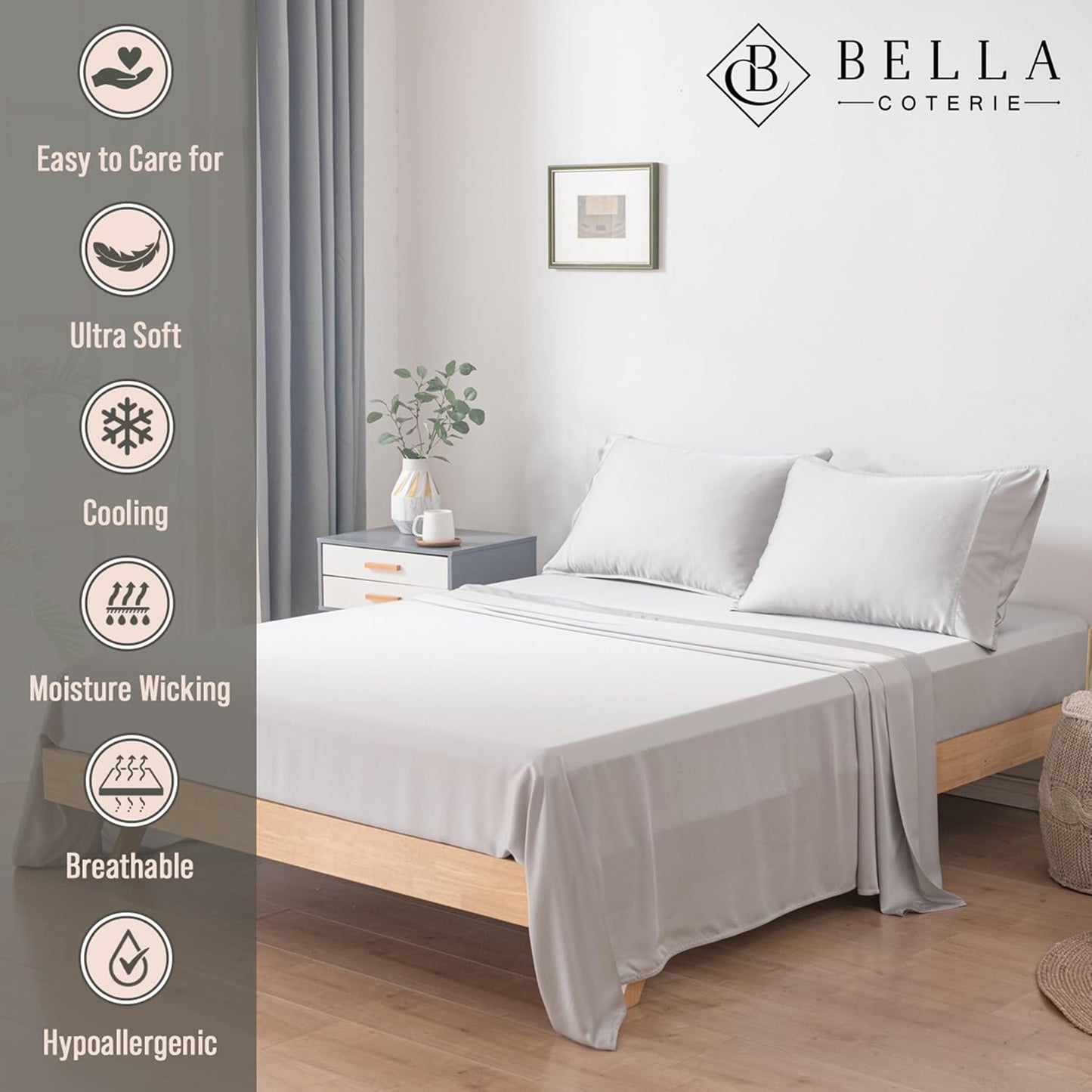 Bella Coterie Luxury Bamboo Viscose Twin Size Sheet Set | 100% Organically Grown | Ultra Soft | Cooling for Hot Sleepers | 18" Deep Pocket [Ivory]