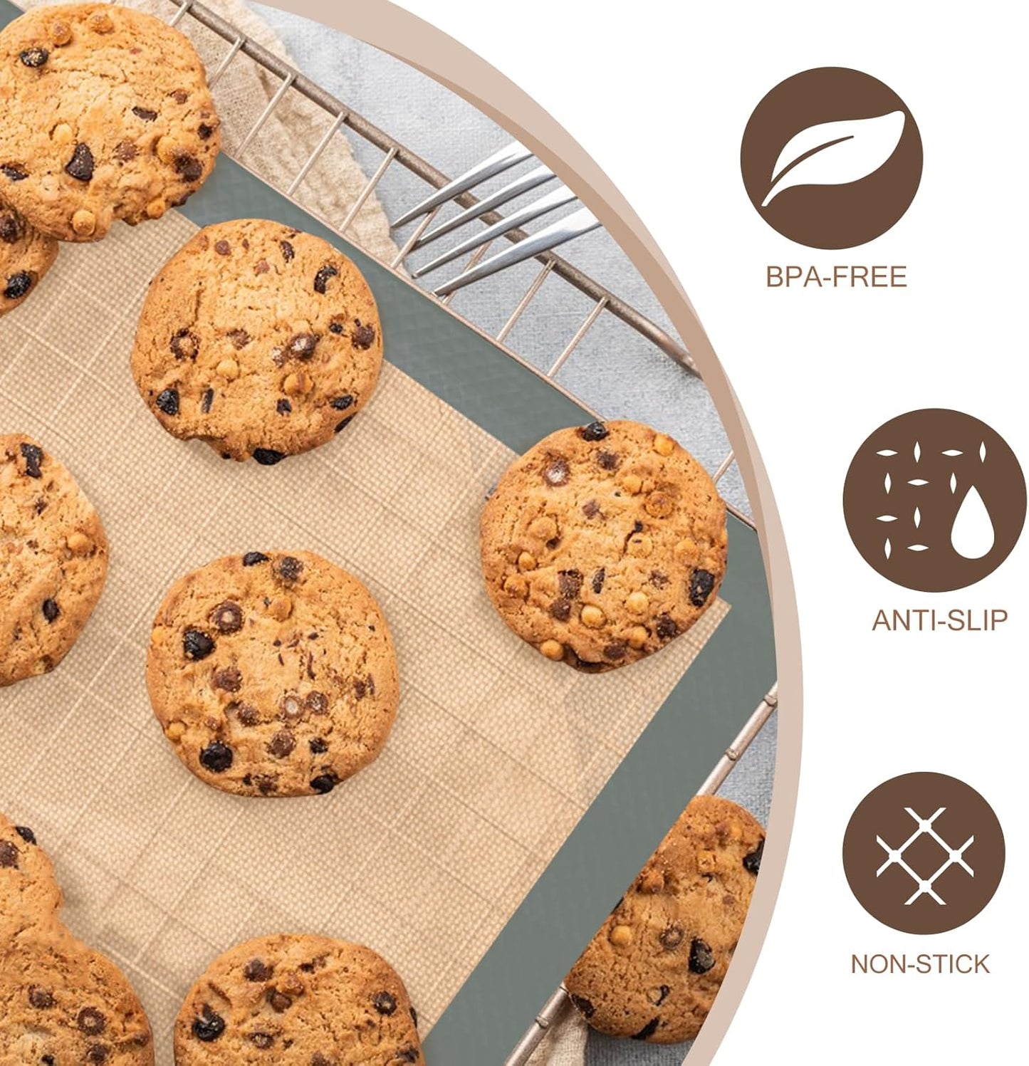 Silicone Baking Mat, 3 Pack Reusable Baking Mat, Non-Stick, Food Safe Silicone Mats for Baking, Oven Baking Sheet for Making Cookies, Macaroons, Bread