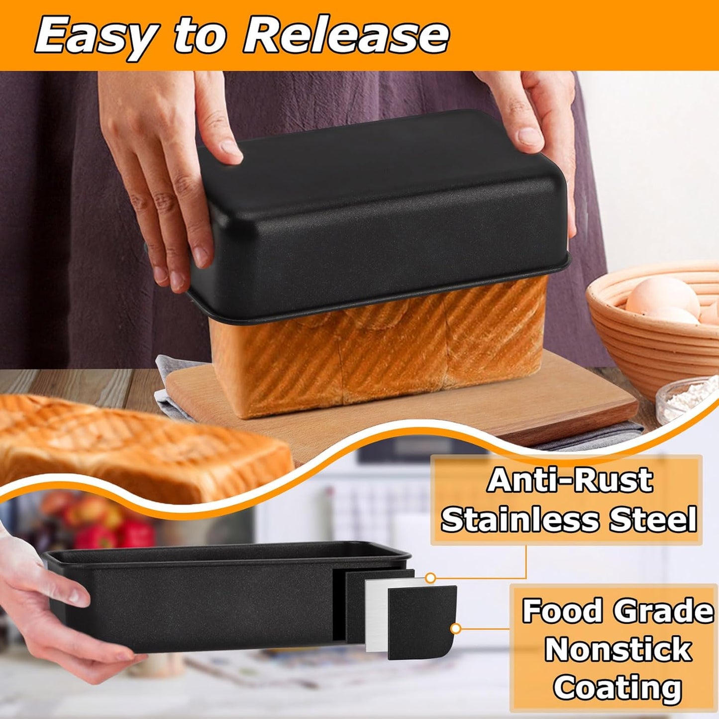 LIANYU 6 Pack Nonstick Loaf Bread Pan for Baking, 9x5In Bread Loaf Baking Pan, Stainless Steel Meatloaf Pan Tin for Homemade, Dishwasher Safe