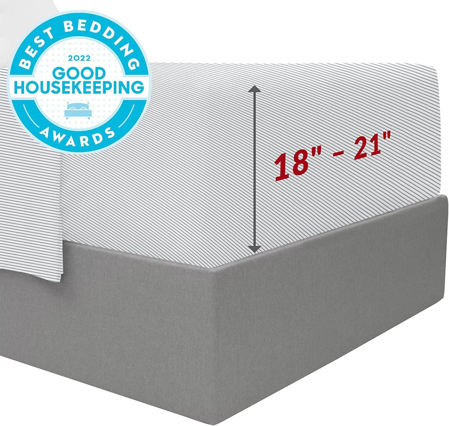 Mellanni Extra Deep California King Sheets - 4 PC Iconic Collection Bedding - Luxury, Ultra Soft, Cooling Bed Sheets - Wrinkle, Fade, Stain Resistant (Cal King, Pinstripe Gray)