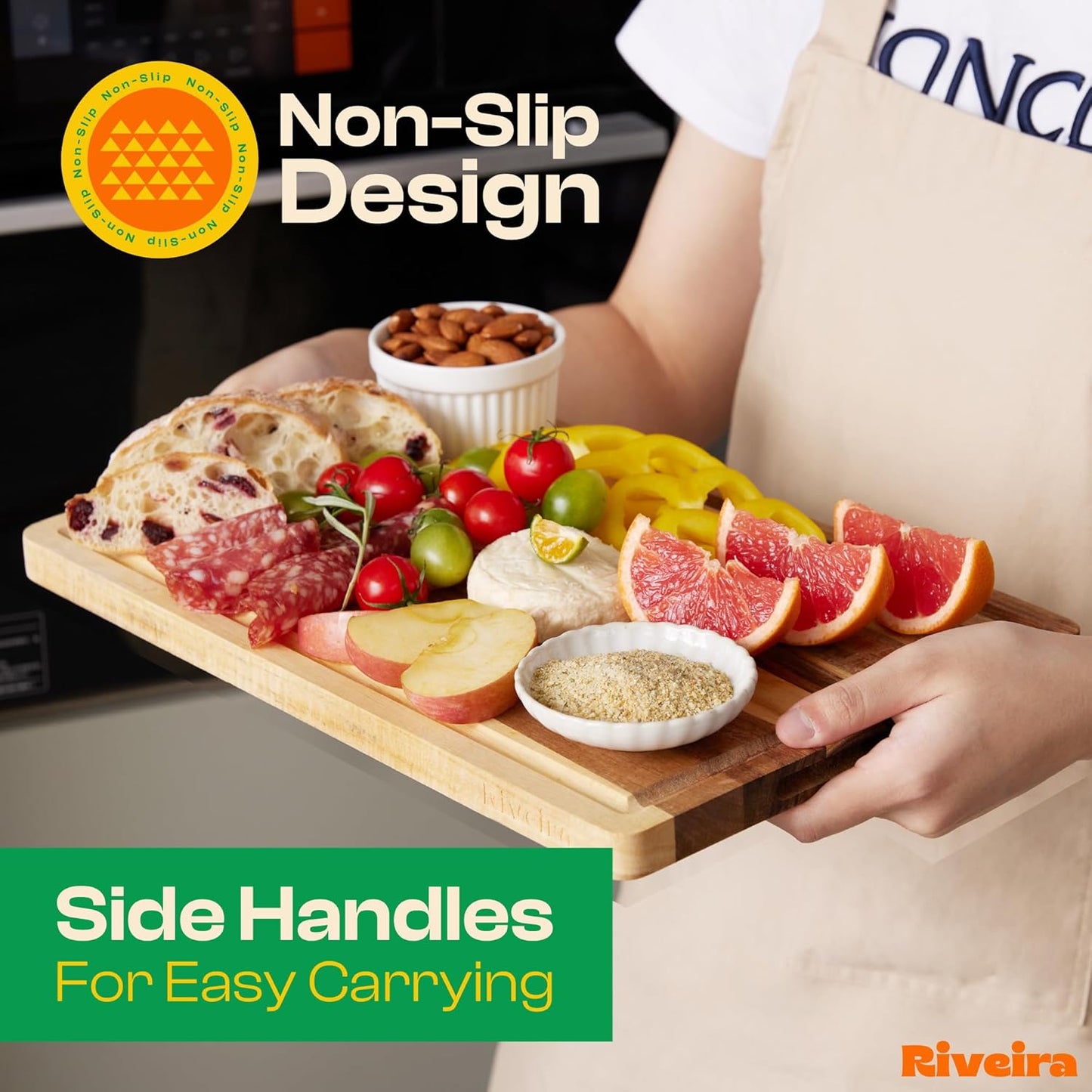 Riveira Acacia Wood Cutting Board – Gourmet Acacia Grandeur: 24 x 18 Wooden Cutting Board – Natural Wooden Cutting Boards For Kitchen Decorative – Innovative Juice Grooves Acacia Wooden Chopping Board