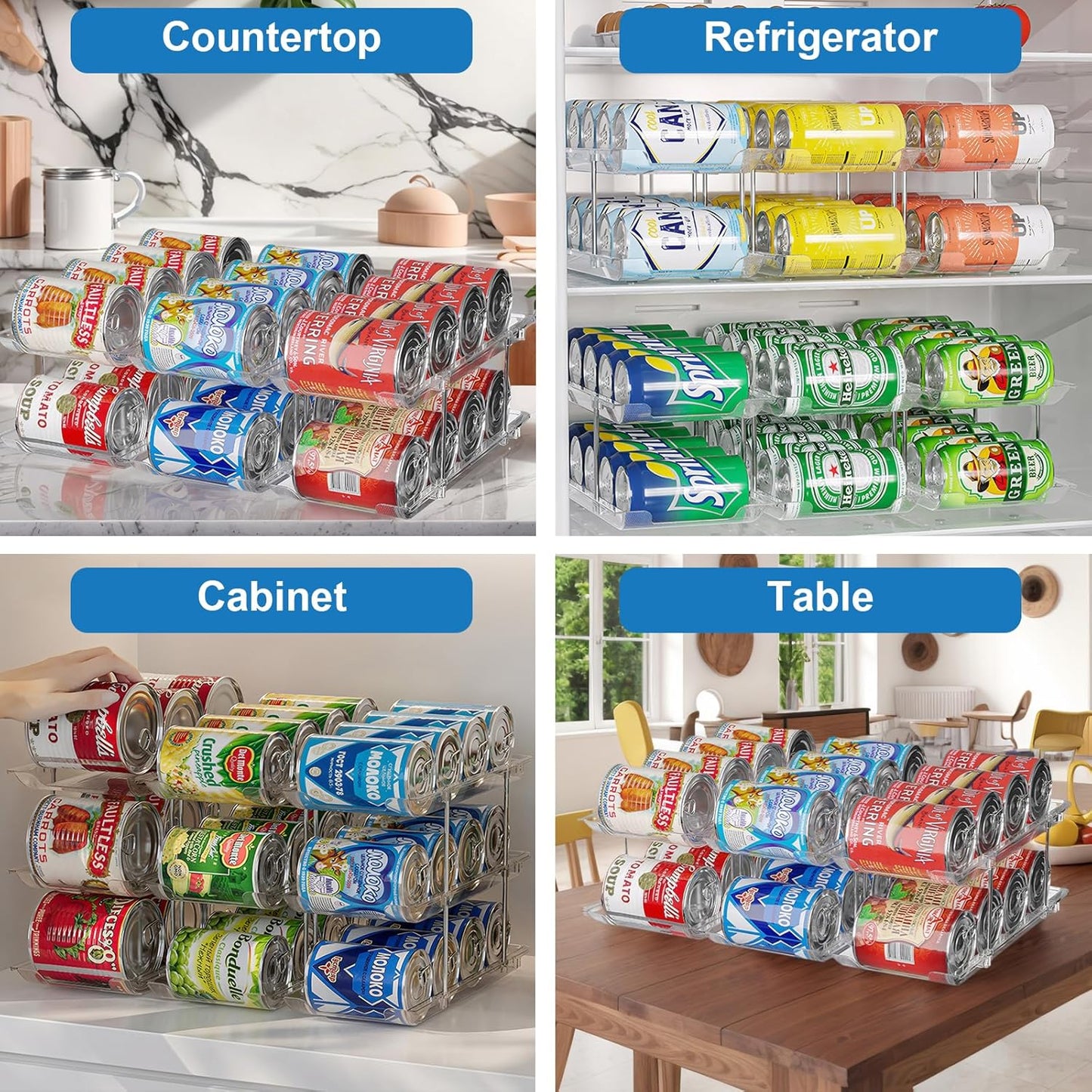 cjc Can Organizer for Pantry Stackable, Clear Can Organizer for Fridge, Auto-Rolling Pop Soda Pantry Organizers for 36 Cans, Storage Rack for Kitchen Cabinet (3 Sets 3 Tiers)