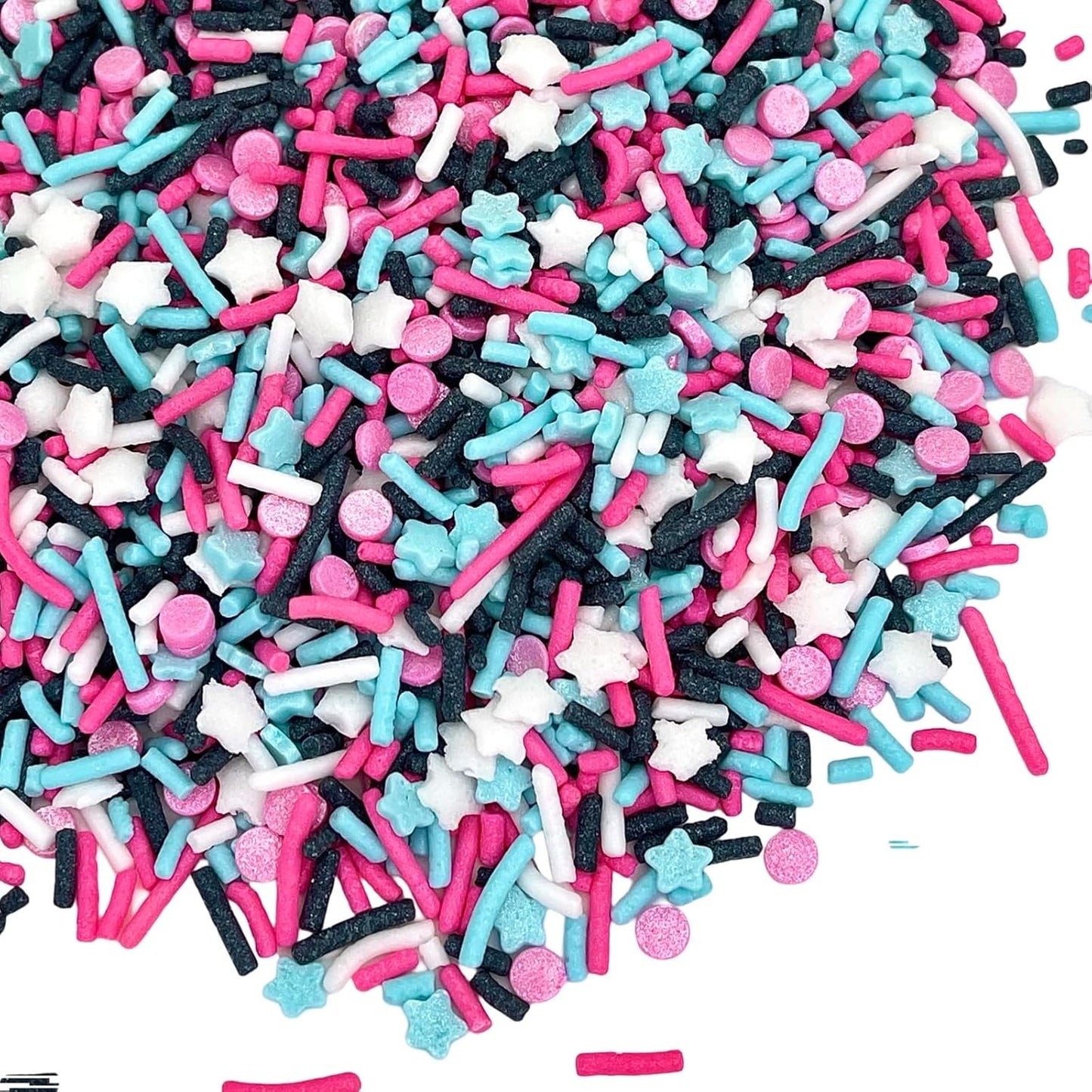 Manvscakes, pink sprinkles, valentines, cake sprinkles, gluten free, cookies, chocolate, fondant, princess topping, ice cream, edible, dessert decoration (Black Pink Blue)