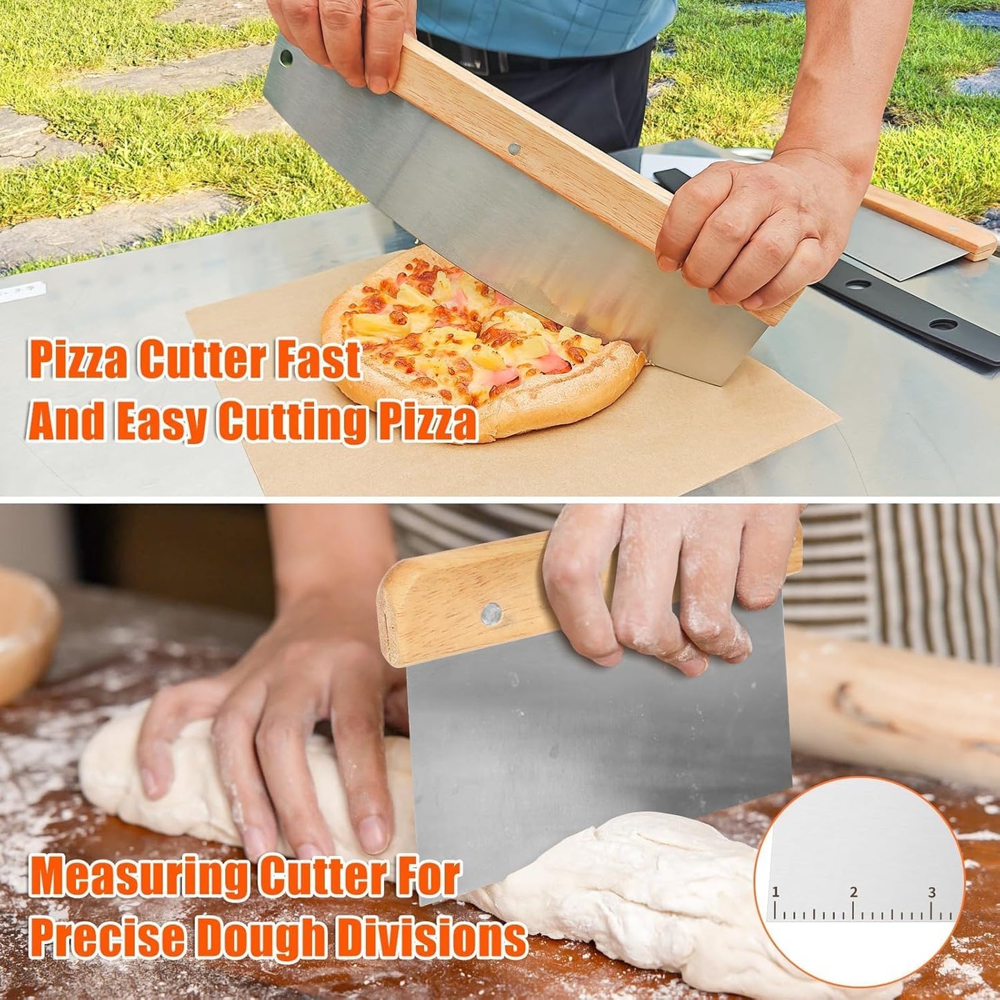 Hisencn Pizza Steel for Oven and Grill, 16 x16 inch Square Ceramic Pizza Steel 1/4" Thick, With Pizza Cutter Rocker, Measuring Scale Scraper, Plastic Cutter & 20 Cooking Papers