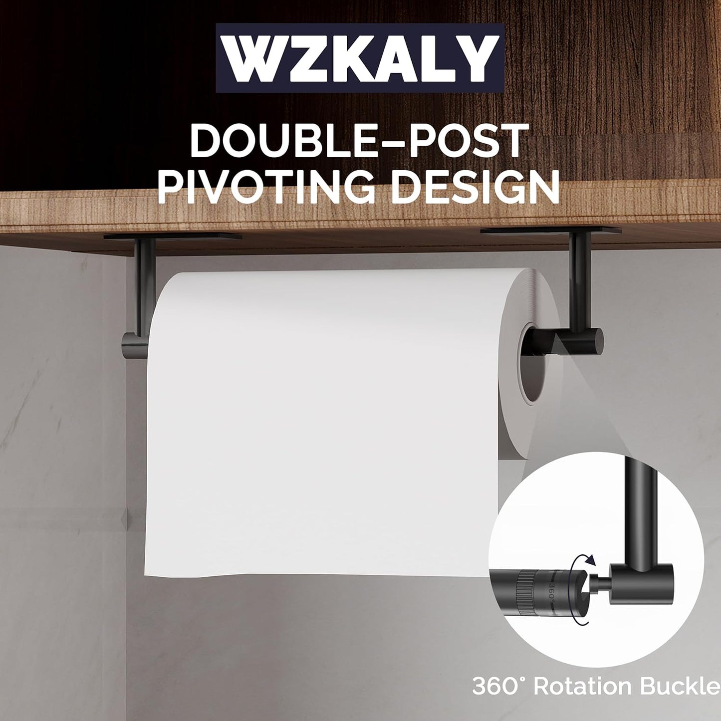 Paper Towel Holder Under Cabinet, Self Adhesive or Wall Mounted SUS304 Stainless Steel Paper Towel Holder for Kitchen, Bathroom, Farmhouse, Barbecue and Laundry (Matte Black)