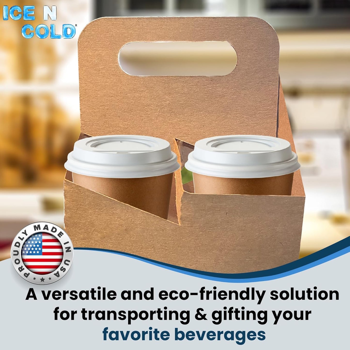 4 Cup Drink Carrier with Handle | Kraft Paperboard Holder Disposable for Hot or Cold Drinks Food Delivery Services, Uber Eats, Door Dash (25)
