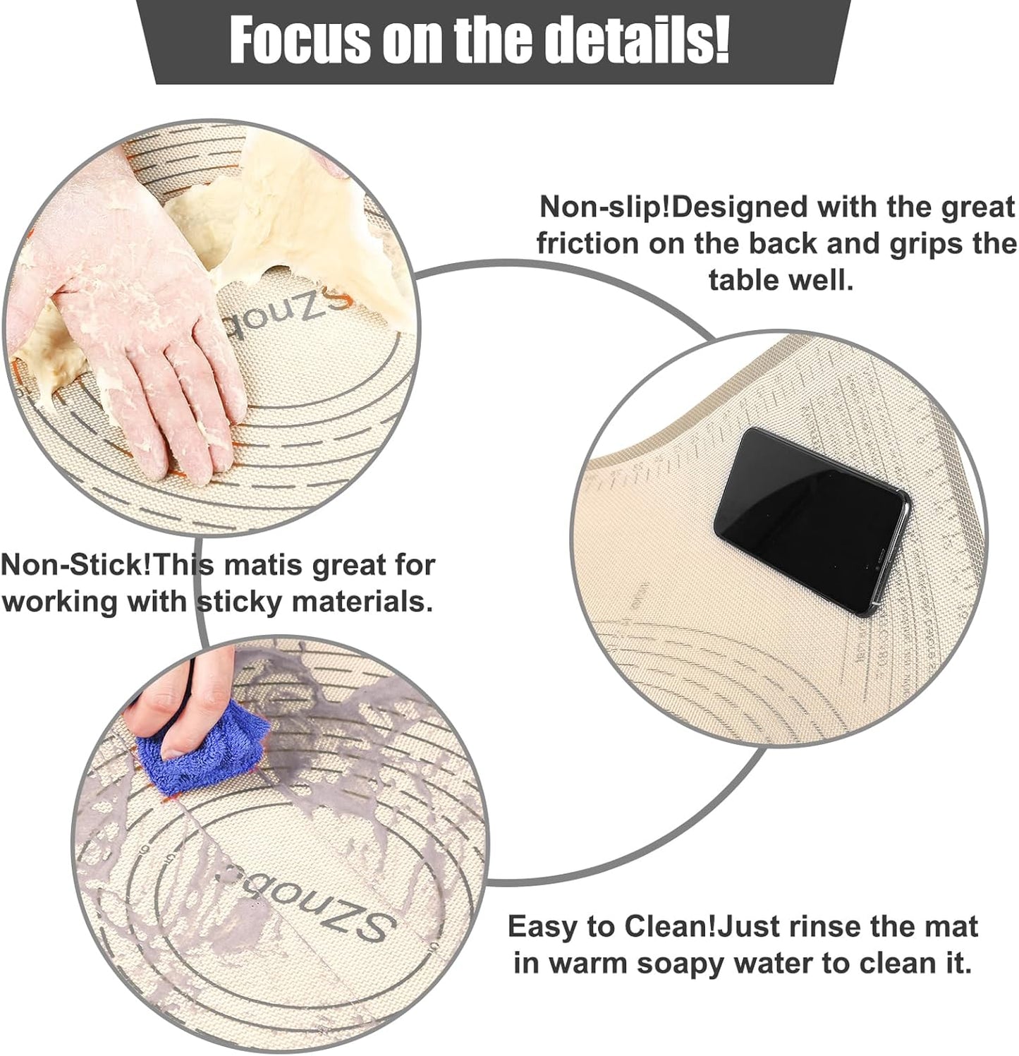 Non-slip Silicone Pastry Mat 36X24 inches Baking Mat with Measurement, Perfect for Dough, Pastry, Pie Crust, Fondant, Cookies, Bread, Pasta, Pizza, Food Grade Kitchen Counter Mats