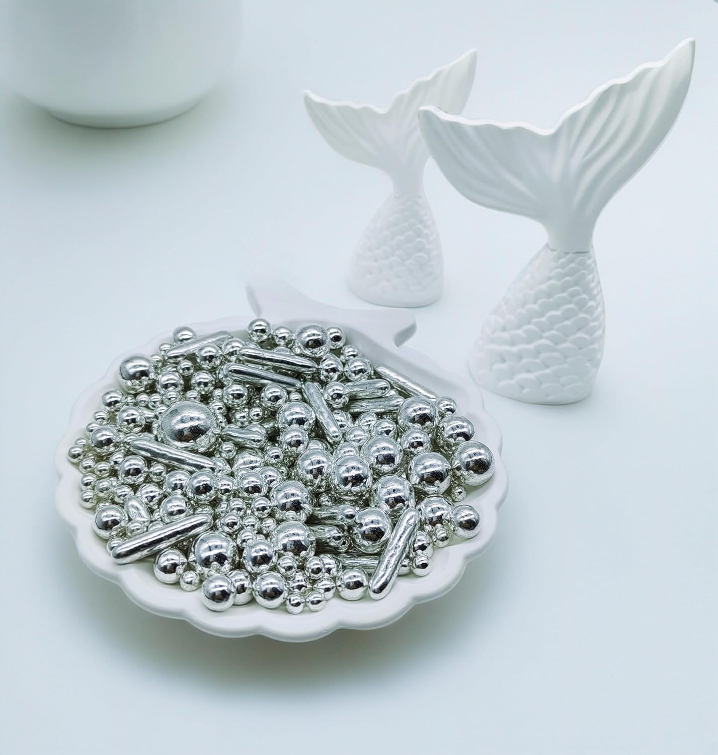 Silver Sprinkles Candy Mix Size Edible Pearls Cake Decorations Cupcake Toppers Cookie Decorating Perfect for Wedding Party Valentine Halloween Christmas Supplies 4.58OZ