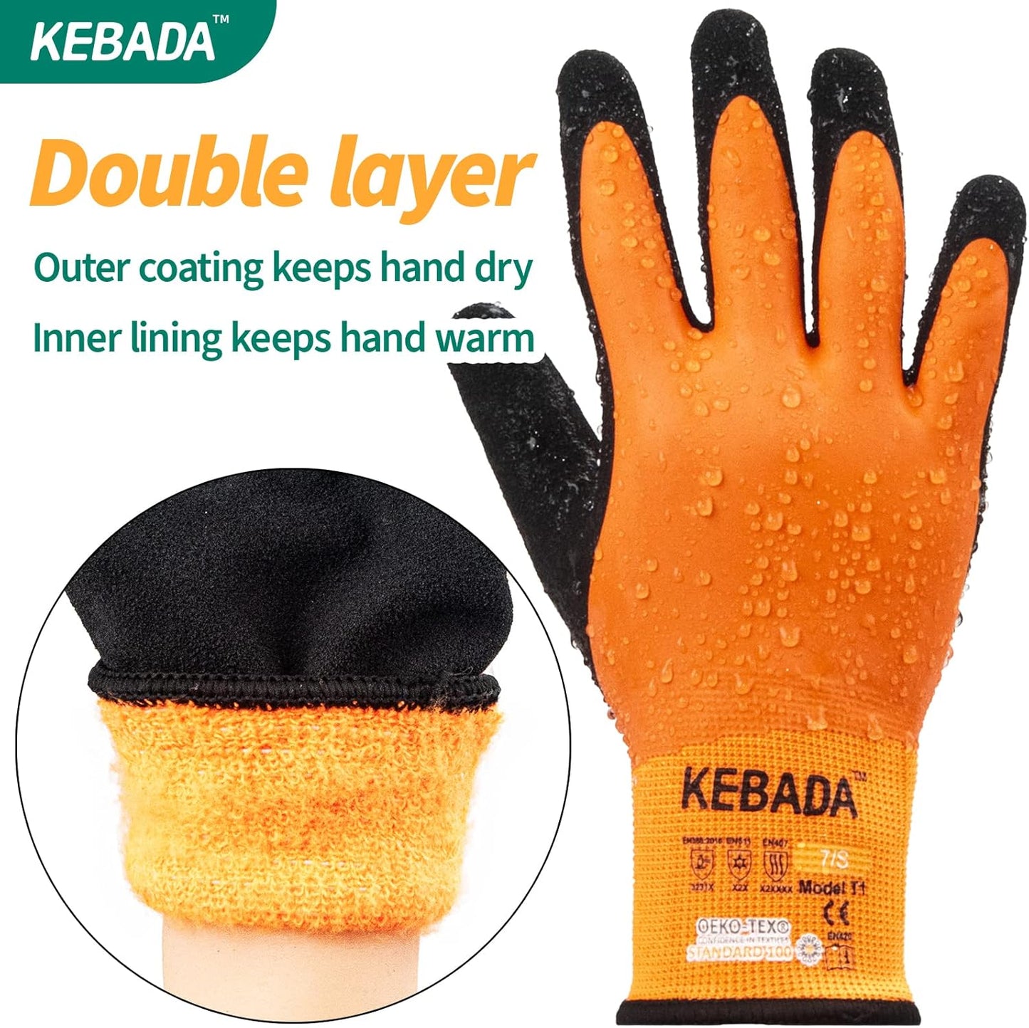 Kebada T1 Waterproof Winter Work Gloves for Men and Women,Insulated Work Gloves for Men Cold Weather,Warm Freezer Gloves XXL