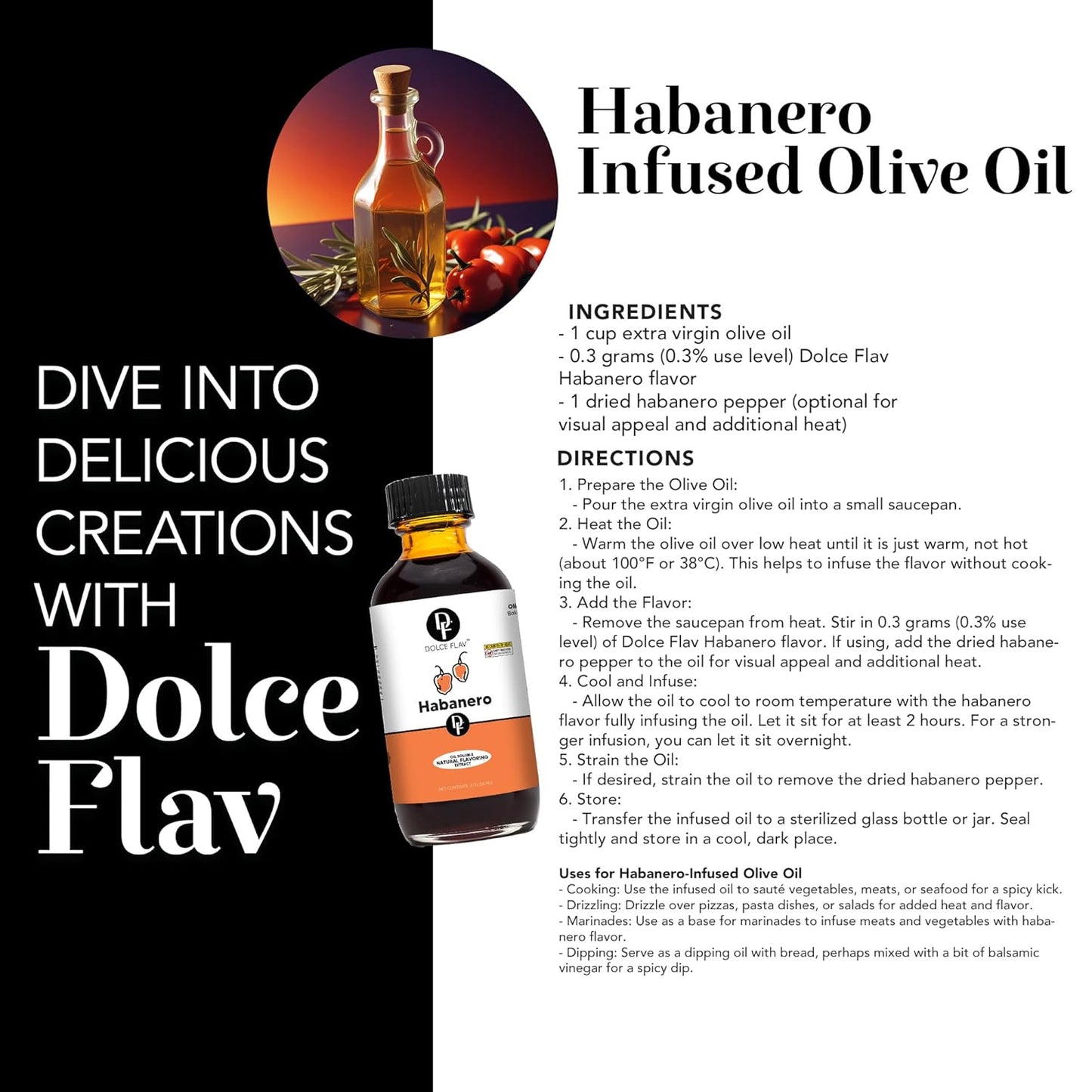 Dolce Flav Natural Habanero Extract (Oil-Soluble) 2 oz – Kosher, Sugar-Free, Concentrated Spicy Habanero Flavoring for Savory Dishes, Sauces & Confections, Includes Measured Dropper