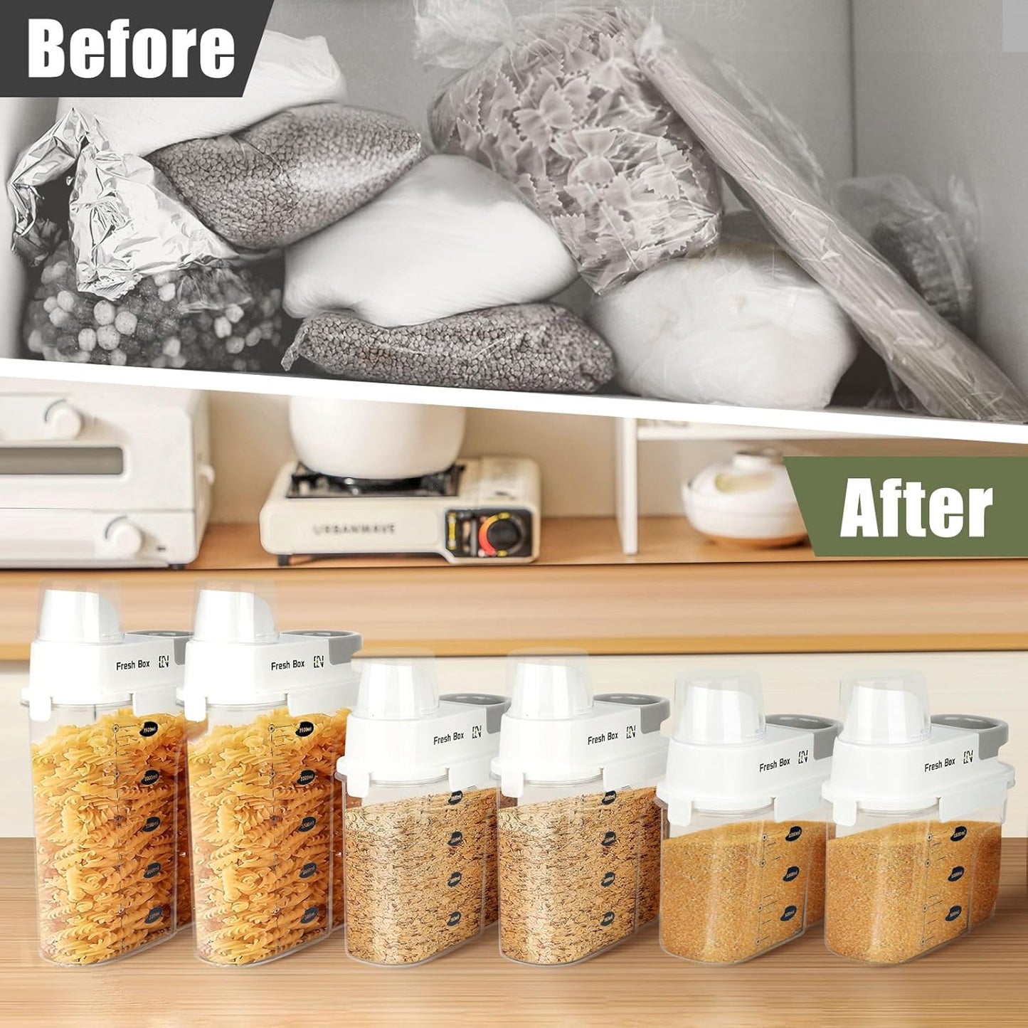 Cereal Storage Container 4Pack,44oz/1.3L Airtight Food Storage Containers With Lids,Organizers Storage With Measuring Cup for Beans,Sugar,Rice,Nuts,Snacks,Pet Food,Candy