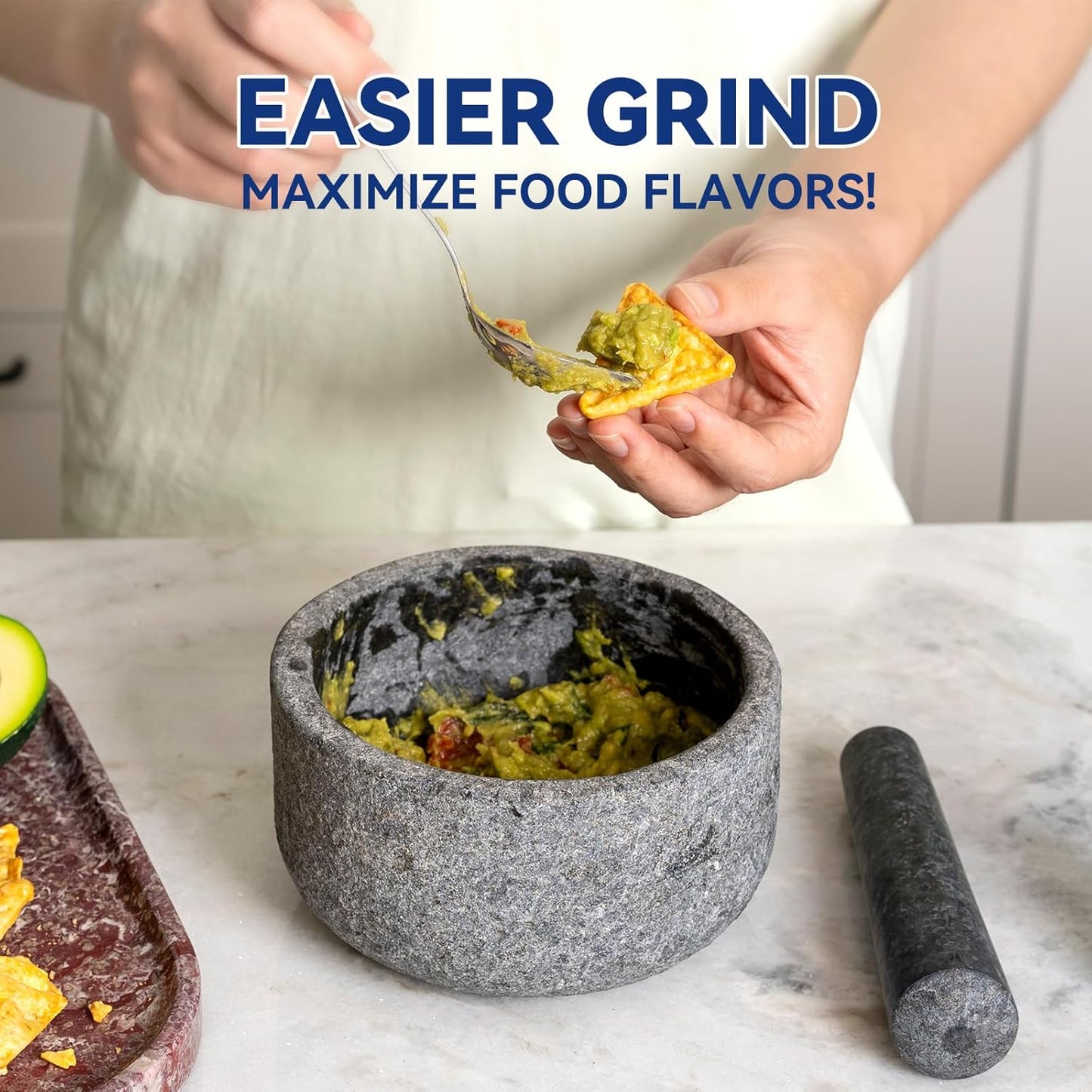 Koville Granite Mortar and Pestle Set, 6.3"-2 Cups Unpolishesd Stone Grinder Bowl for Guacamole, Salsa, Pill Crusher, Spice, Herb, Garlic, Nut, Heavy Duty Grinder for Kitchen(Angola Silver Black)